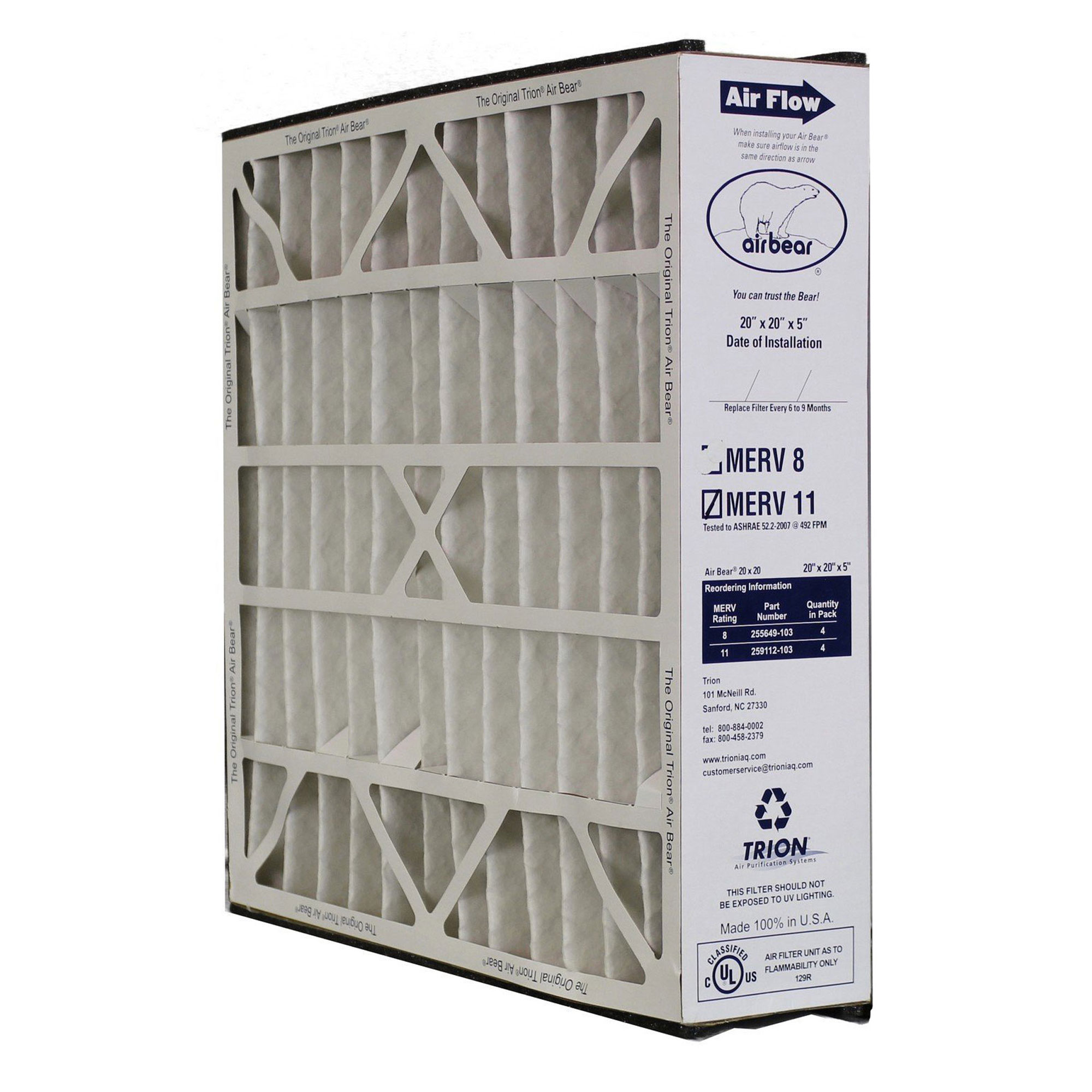 Trion 259112103 Air Bear 20 x 20 x 5 Inch MERV 11 Air Purifier Filter