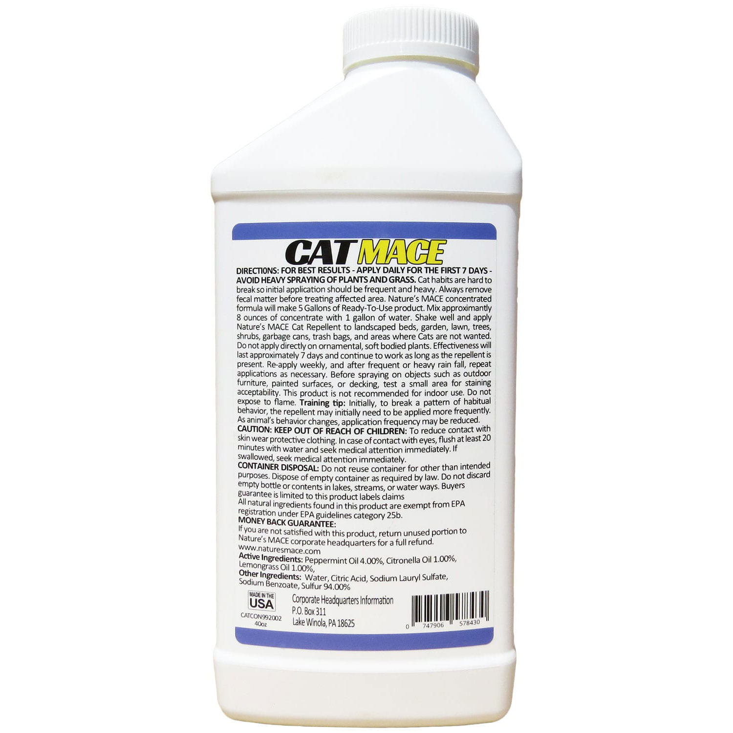 Nature's Mace Cat Mace 40 Oz Cat Repellent Animal Deterrent Concentrate