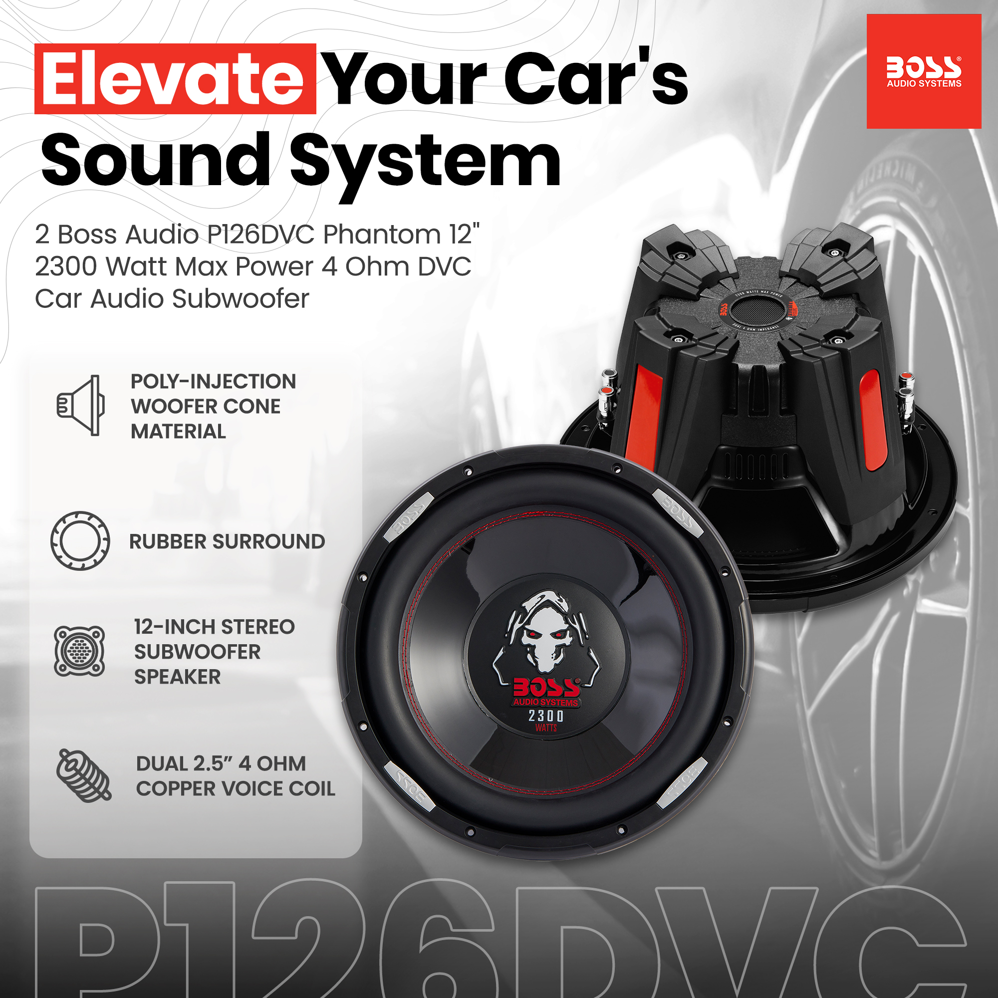 BOSS Audio P126DVC Phantom 12 Inch 2300W Car Audio Subwoofer 