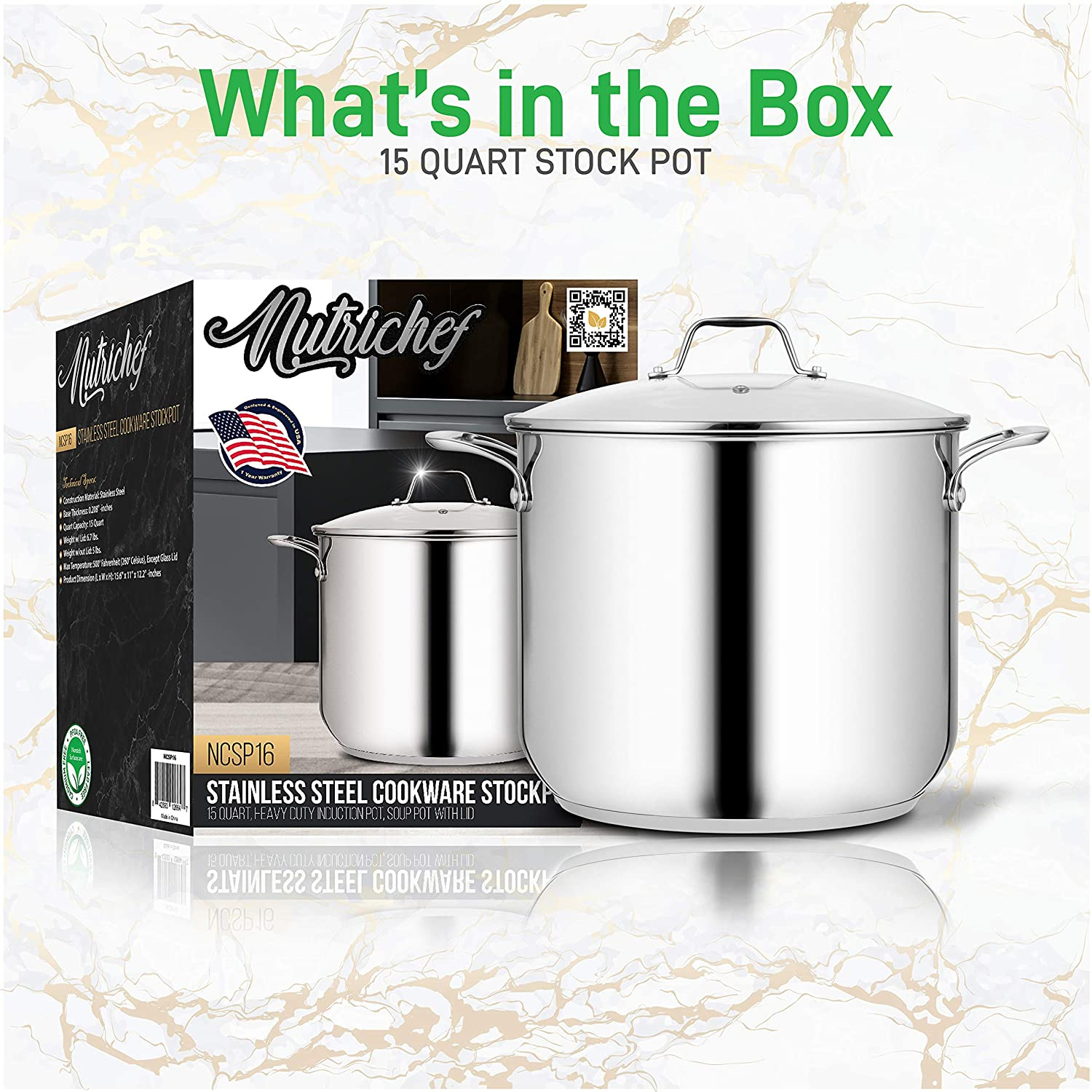 NutriChef Heavy Duty 15 Quart Stainless Steel Stock Pot with Handles and Lid  eBay