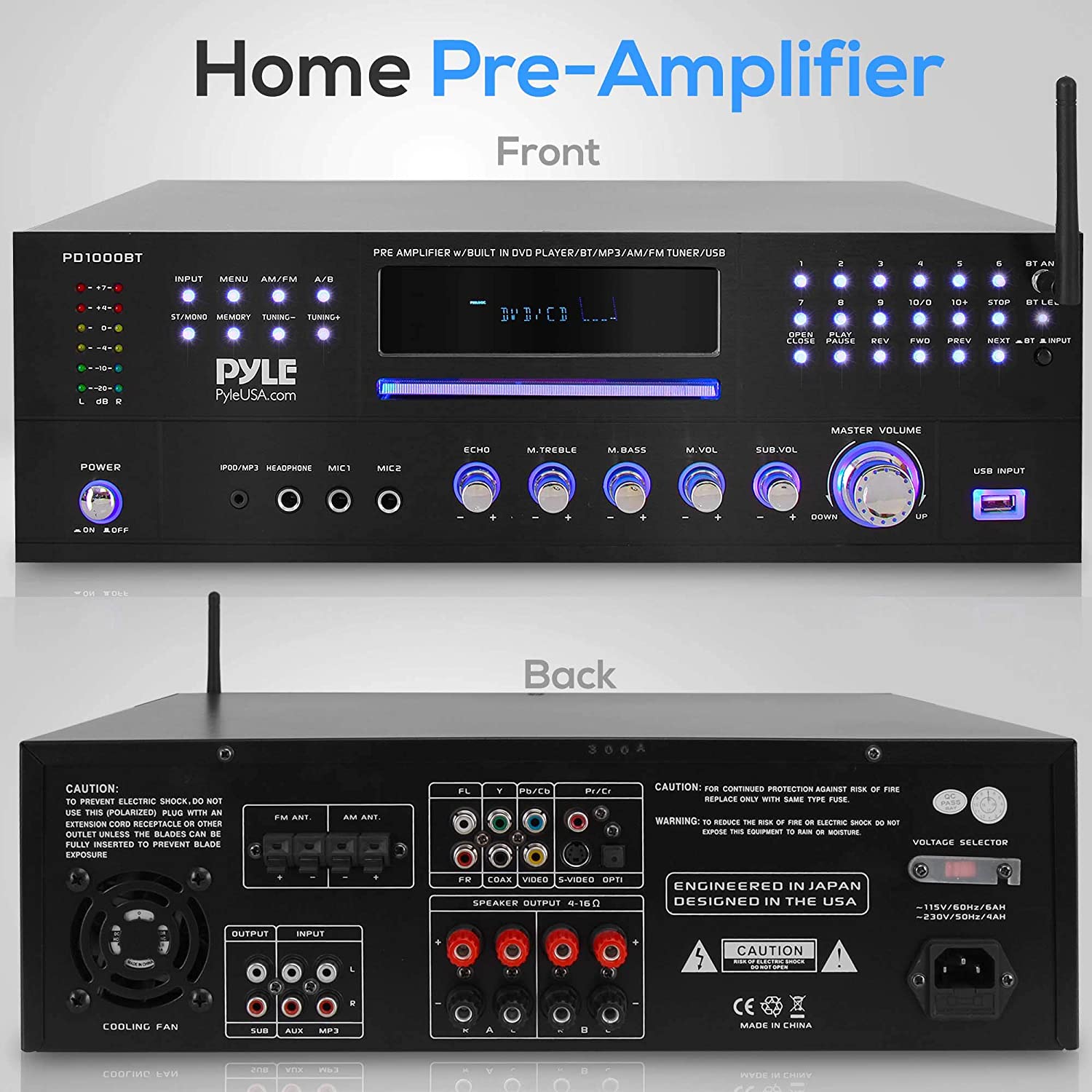 Pyle PD1000BT Bluetooth 4 Channel Home Theater Preamplifier Stereo