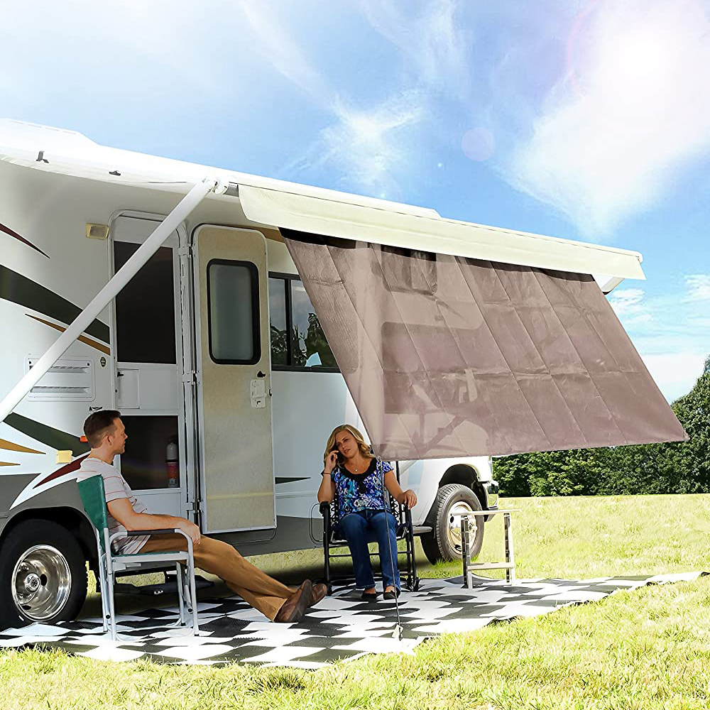 Camco 15 Foot Front Sun Block Panel Awning Screen for RV Camper Shade, Brown eBay