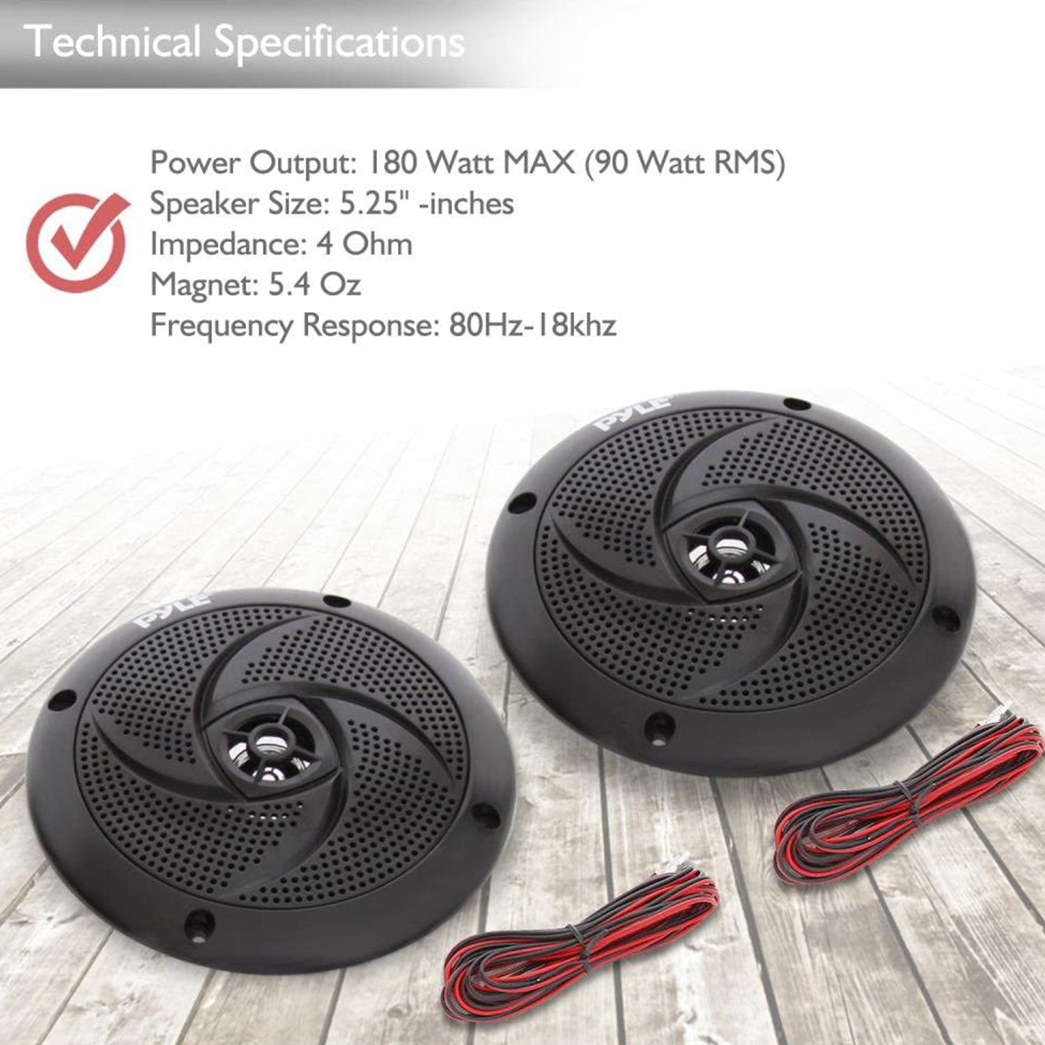 Pyle PLMRS5B 5.25In Waterproof Low Profile Marine Speakers, Black (4