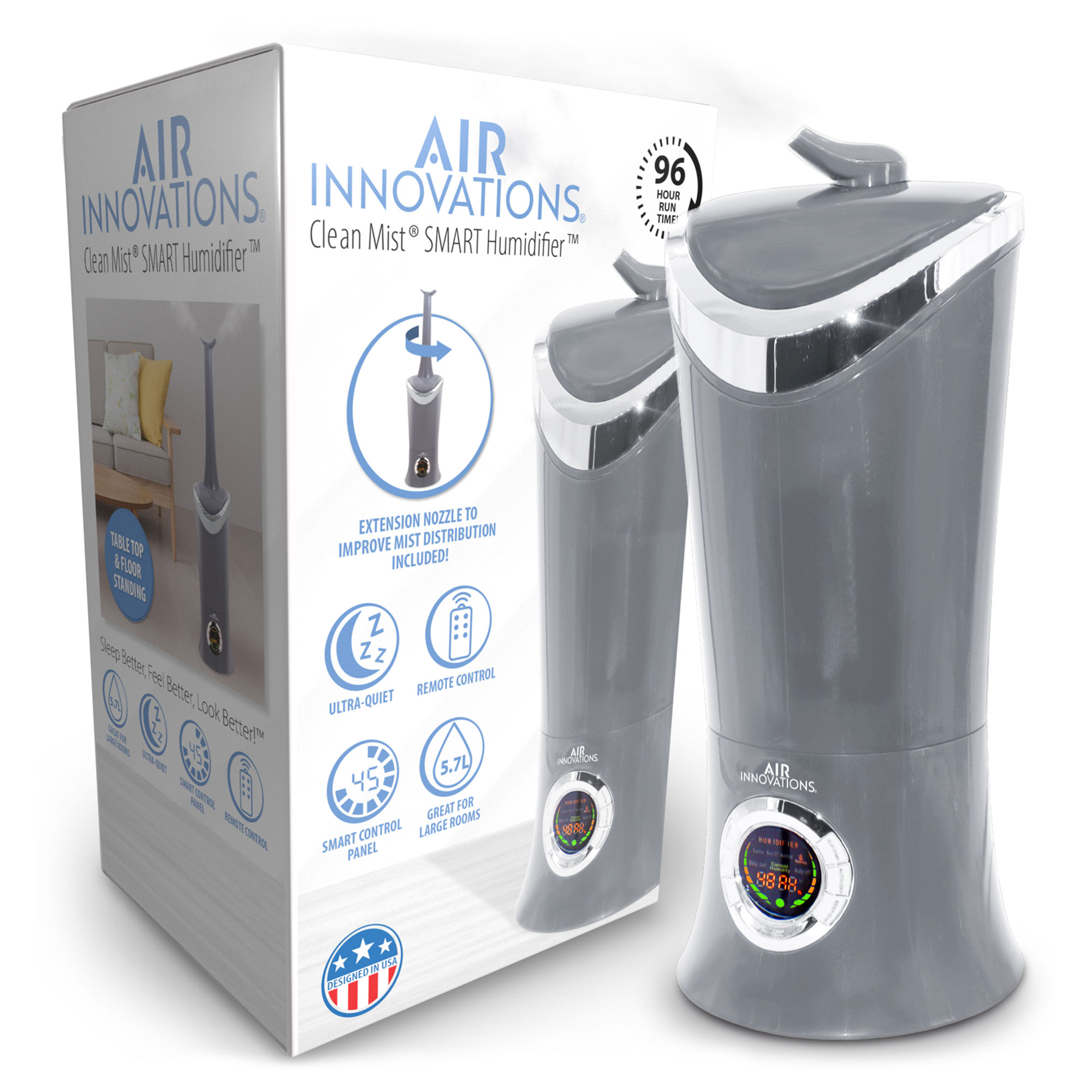 Air Innovations MH-701BA Ultrasonic Cool Mist Humidifier, Platinum