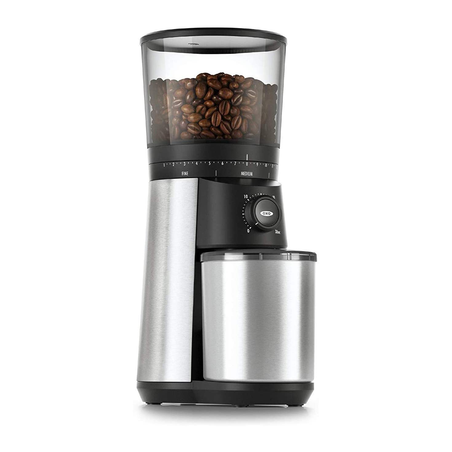 OXO One Touch Stainless Steel Conical Burr Coffee Grinder Machine (For