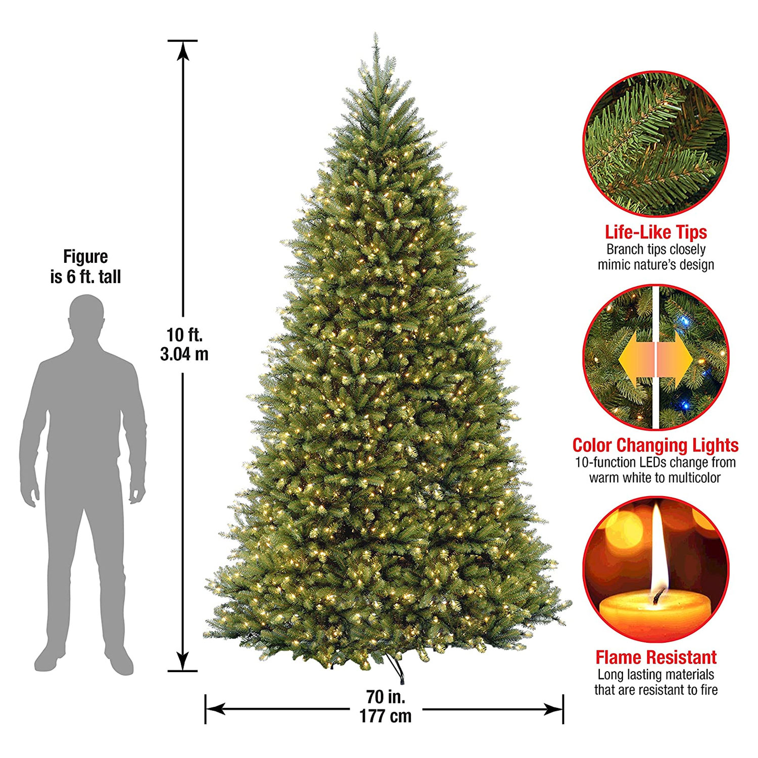National Tree Company Dunhill Fir 10 Foot Prelit Christmas Tree with ...