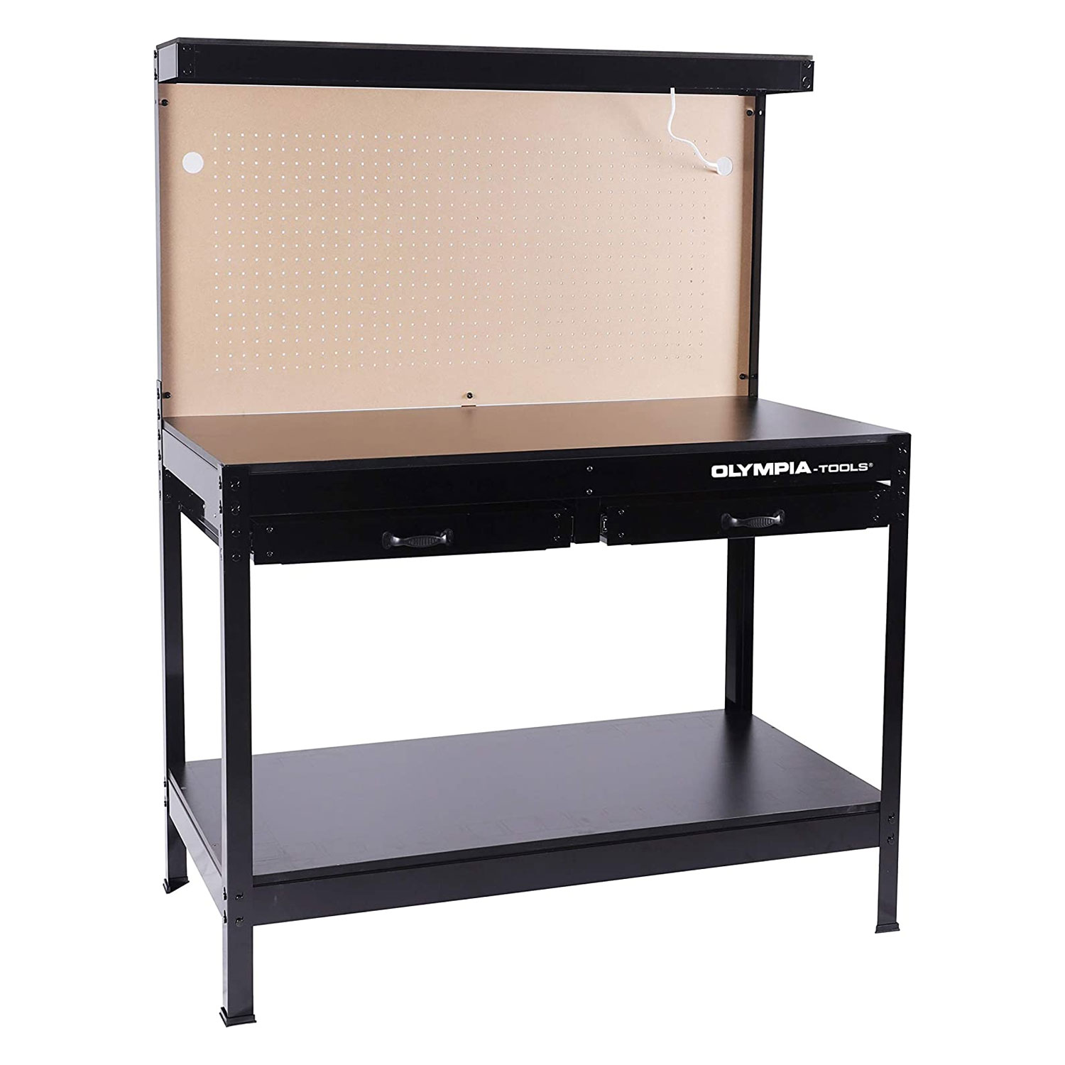 Olympia Tools 47 Inch Steel Workbench with Light, Pegboard, and Drawers ...