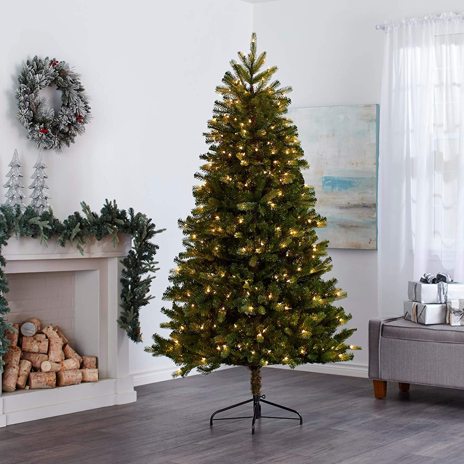 NOMA 7-Ft Durand Pine Warm White LED Pre-Lit Holiday Christmas Tree ...