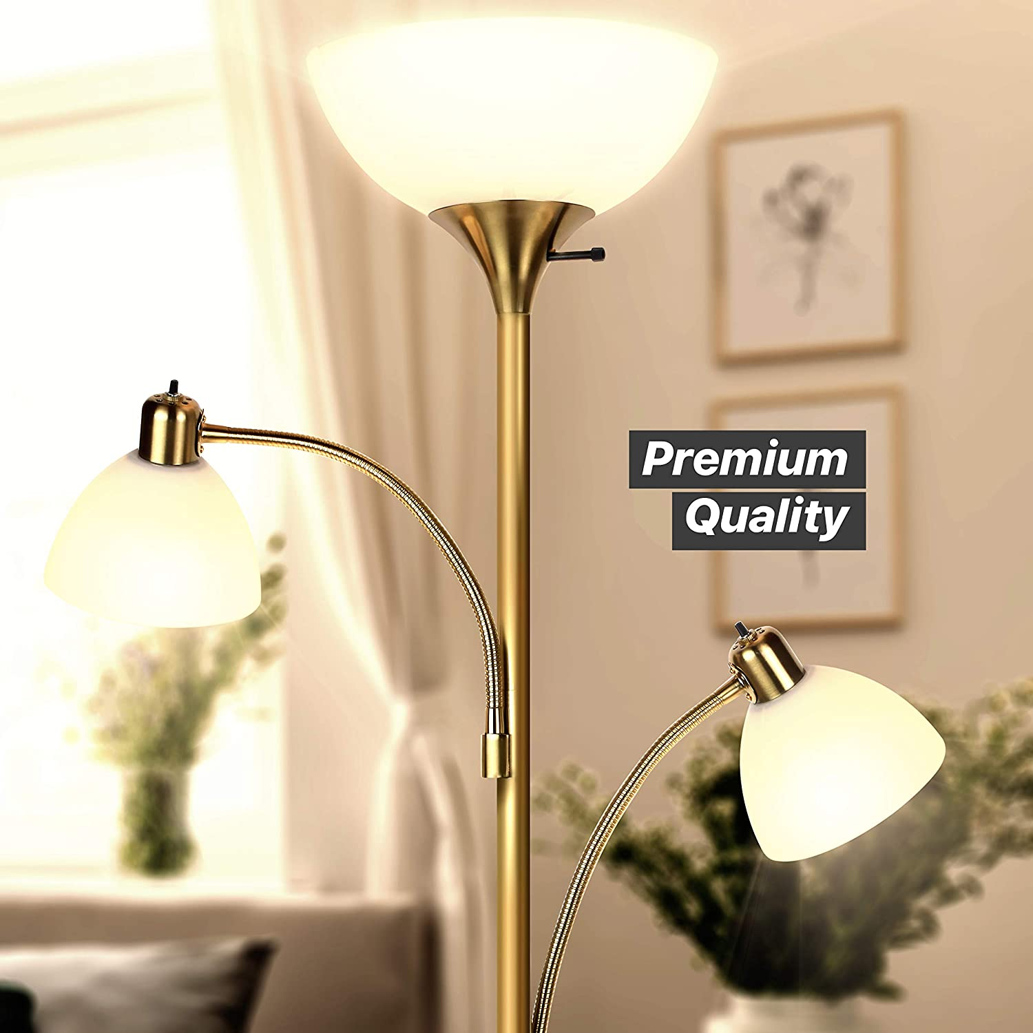 Brightech Sky Dome Double LED Torchiere 72 Inch Floor Lamp w/ 2 Reading