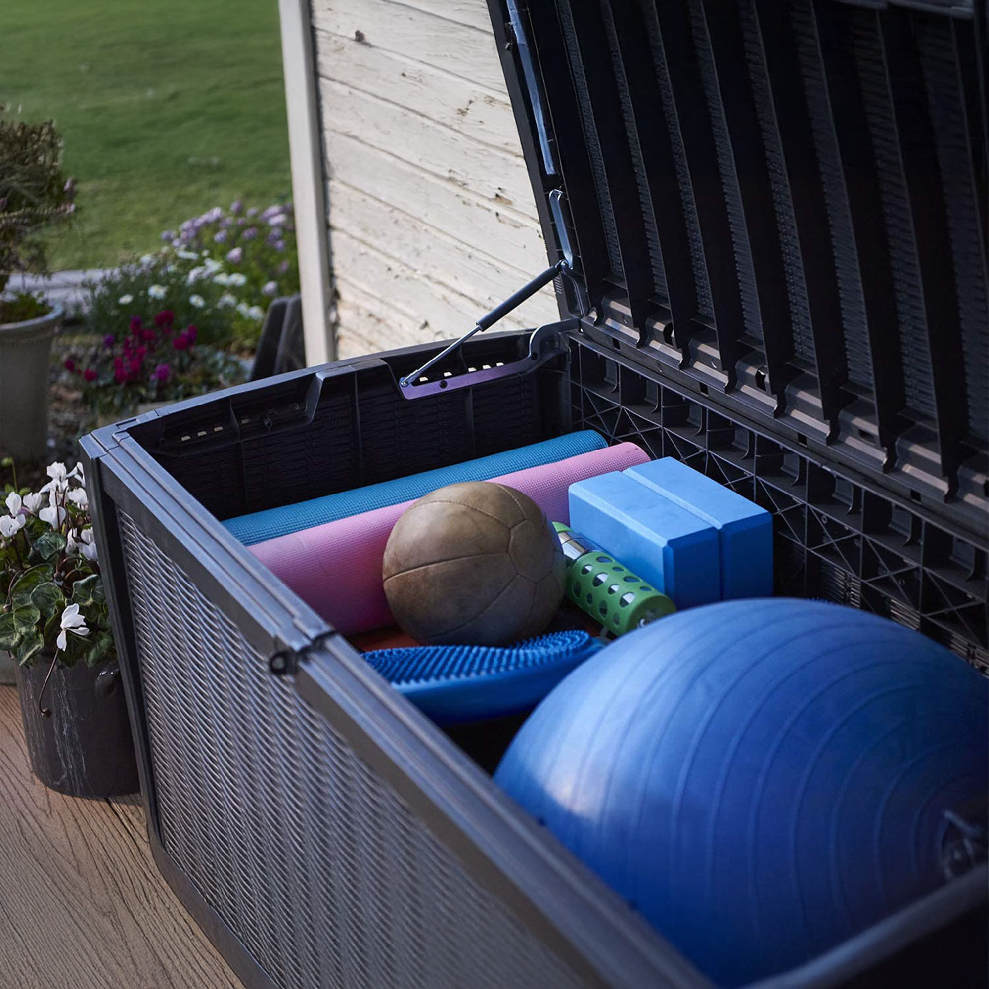 Keter Borneo Outdoor Deck Storage Box Bin for Patio Furniture, 110