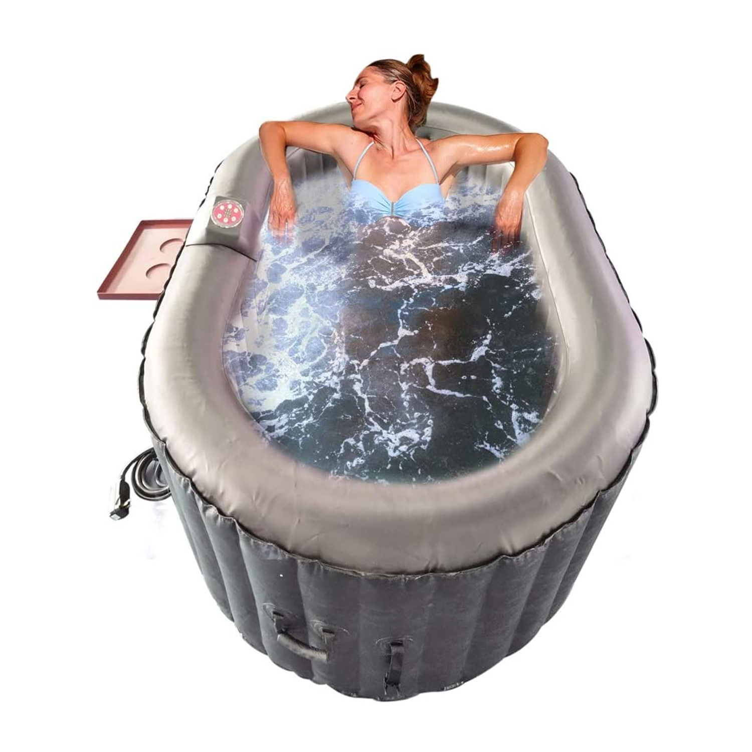 Aleko 2 Person Oval Inflatable Jetted Hot Tub w/ Fitted Cover, Black