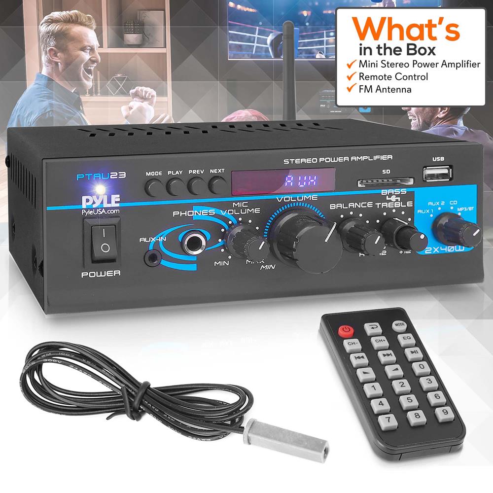 Pyle 2 x 40W Home Stereo Bluetooth Power Amplifier w/ Remote Control