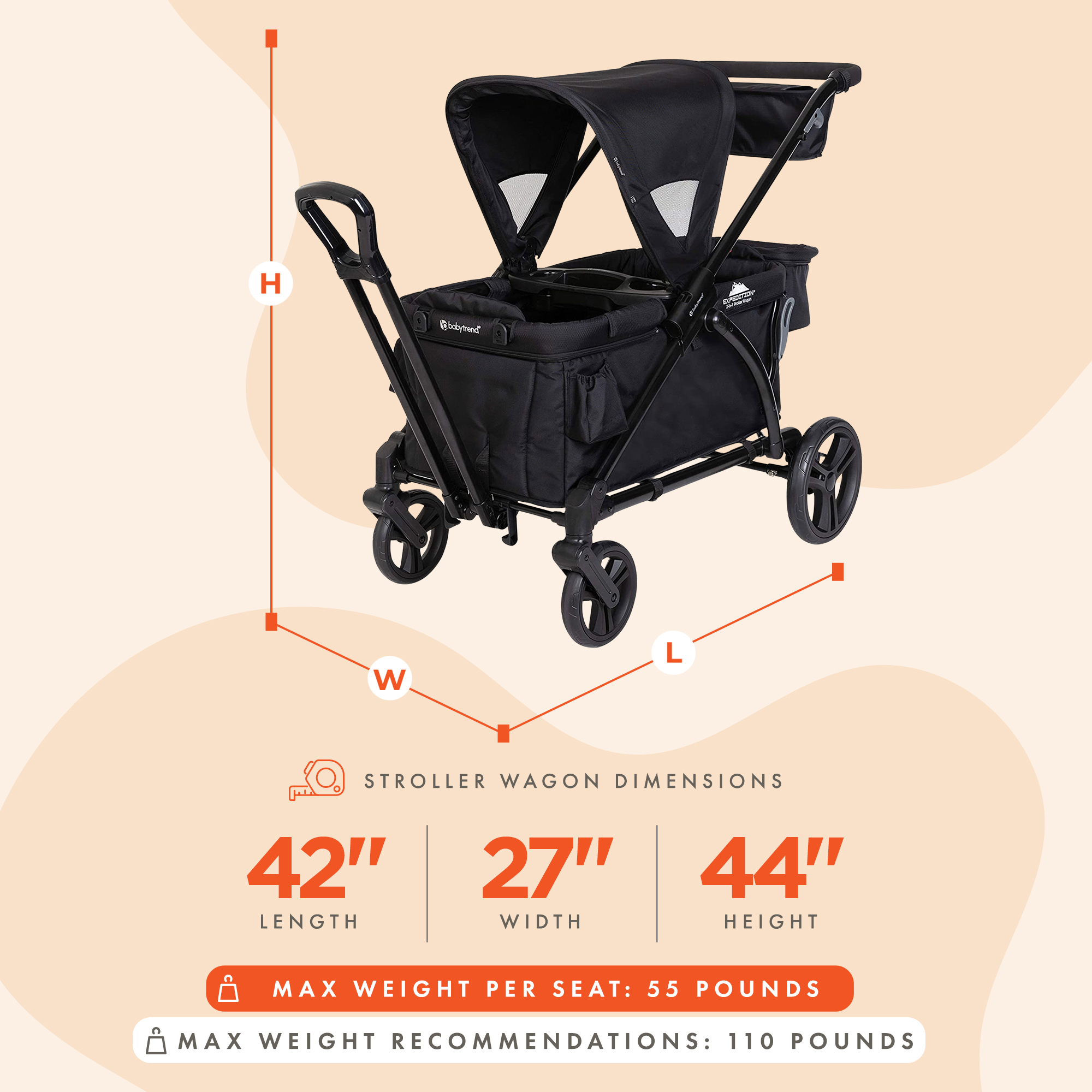 Baby Trend Expedition 2 in 1 Push or Pull Stroller Wagon Plus w/ Canopy,  Black | eBay