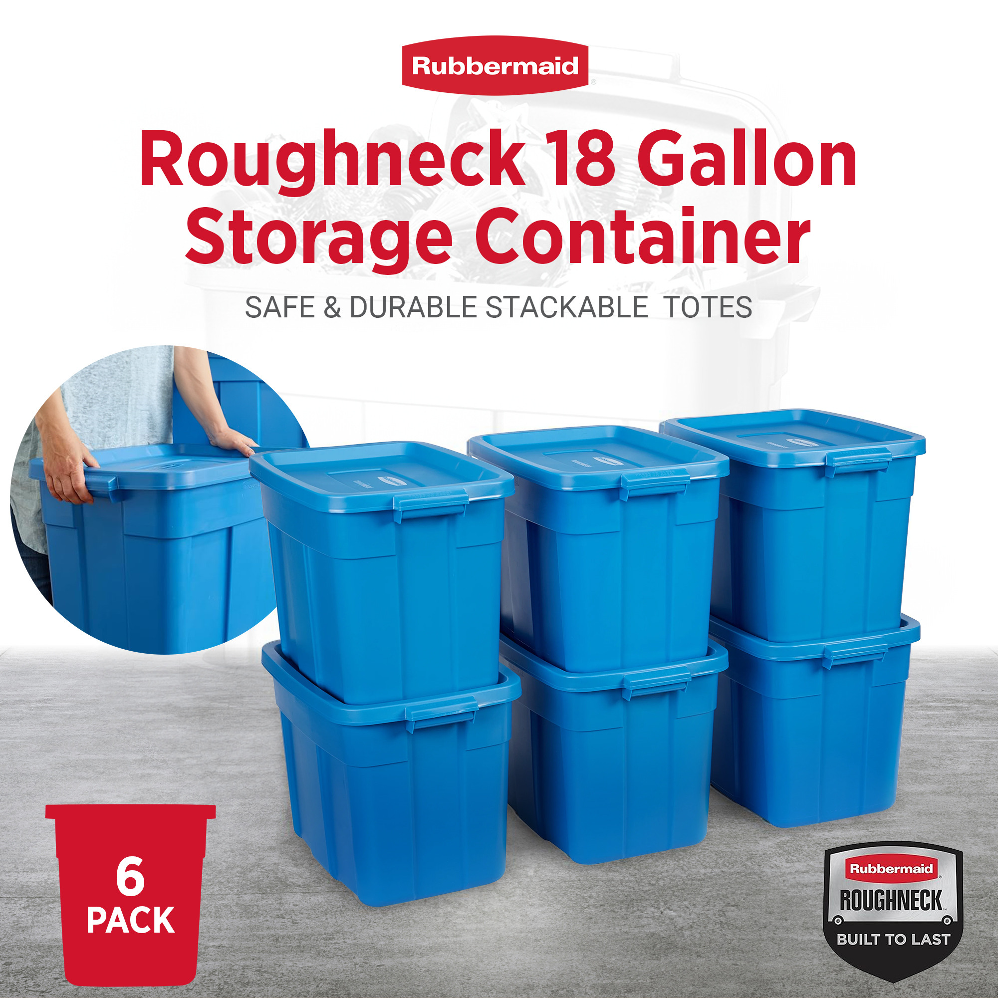 Rubbermaid Roughneck Tote 18 Gallon Storage Container, Heritage