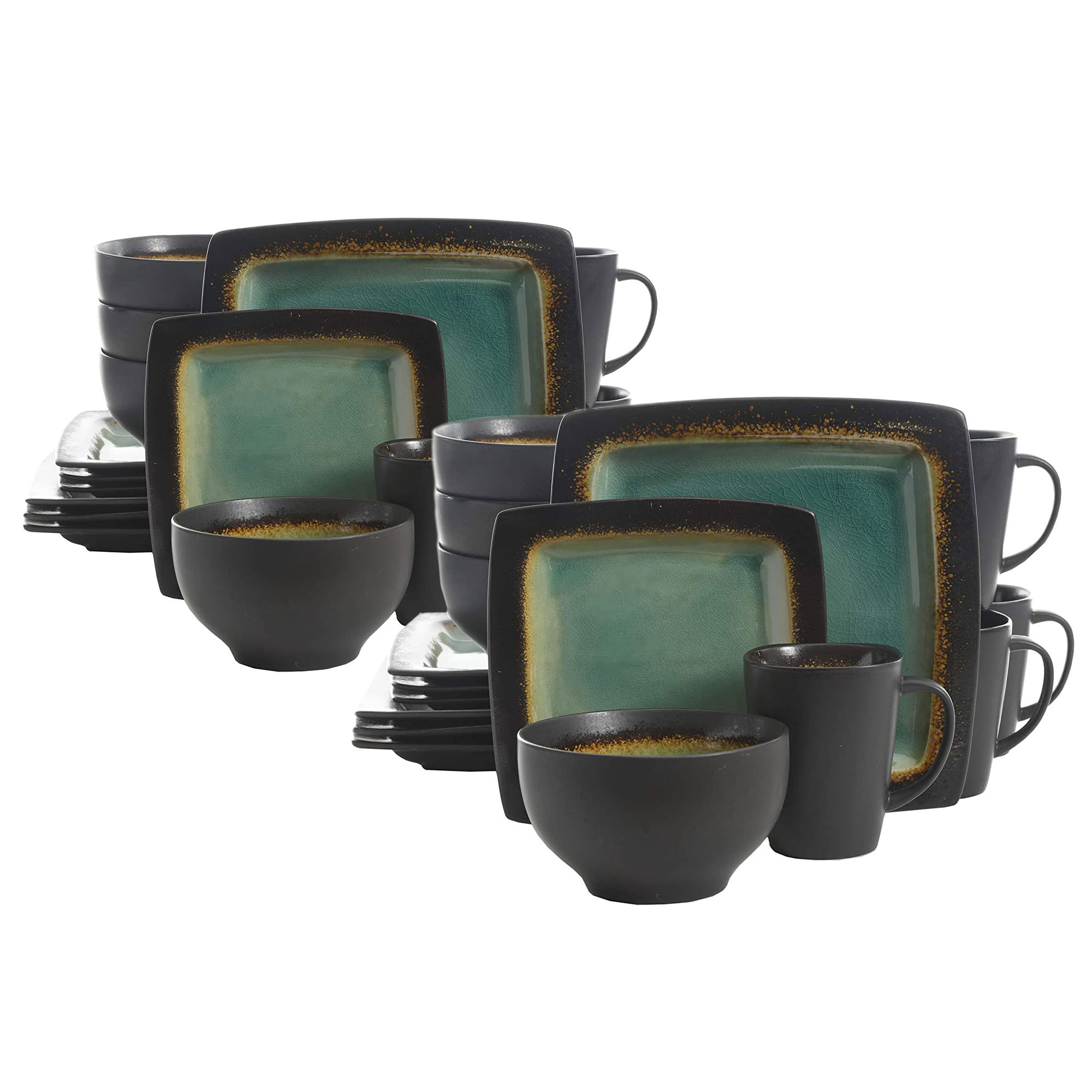 Gibson Elite Ocean Paradise 16Pc Square Glazed Kitchen Dish 