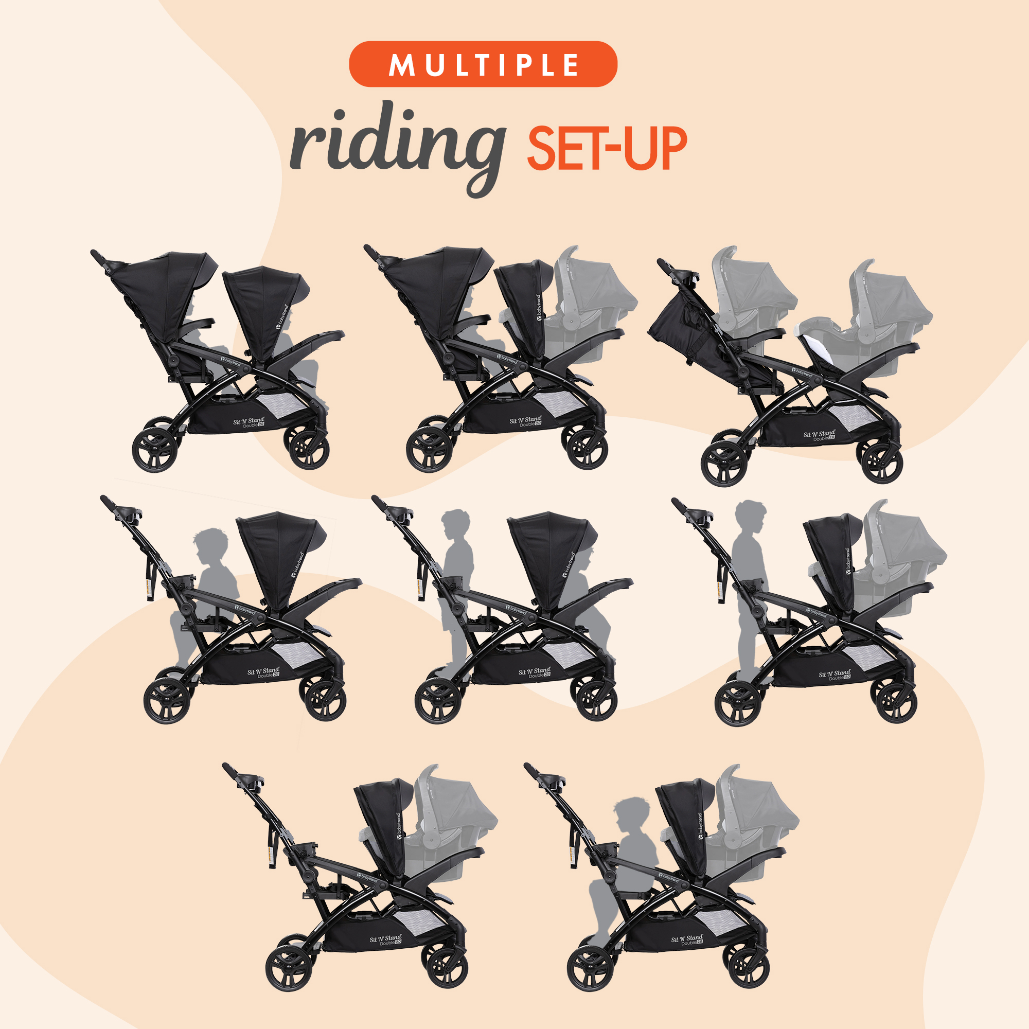 Sit N' Stand Double Stroller 2.0 DLX w/5 Point Safety Harness, Stormy  (Used) | eBay