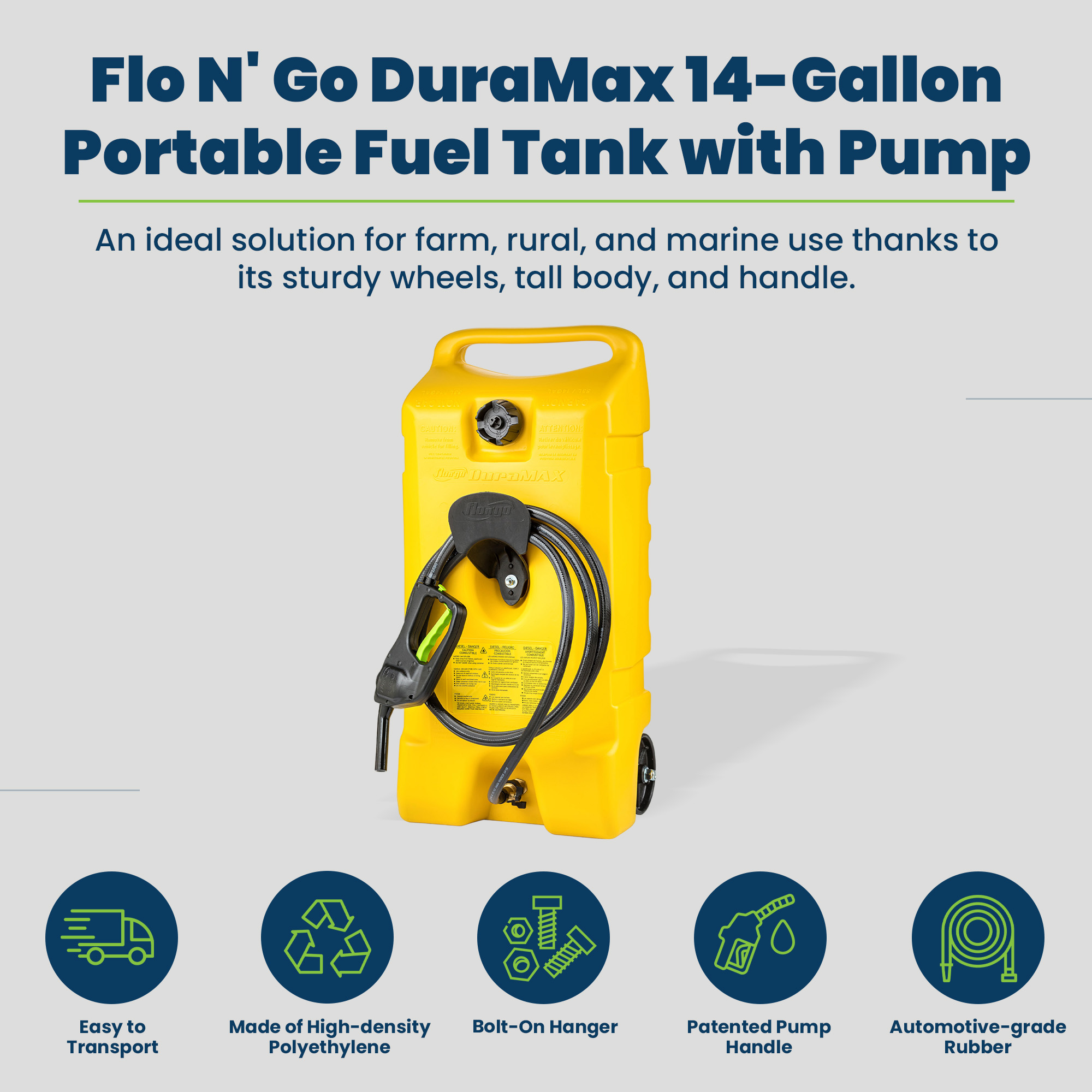 Scepter Flo N' Go Duramax 14 Gal Diesel Fuel Can Caddy & Pump