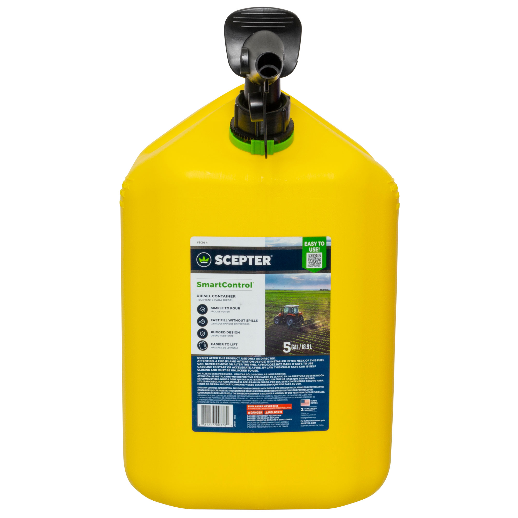 Scepter SmartControl Rear Handle Diesel Gas Container Jug, 5 Gal