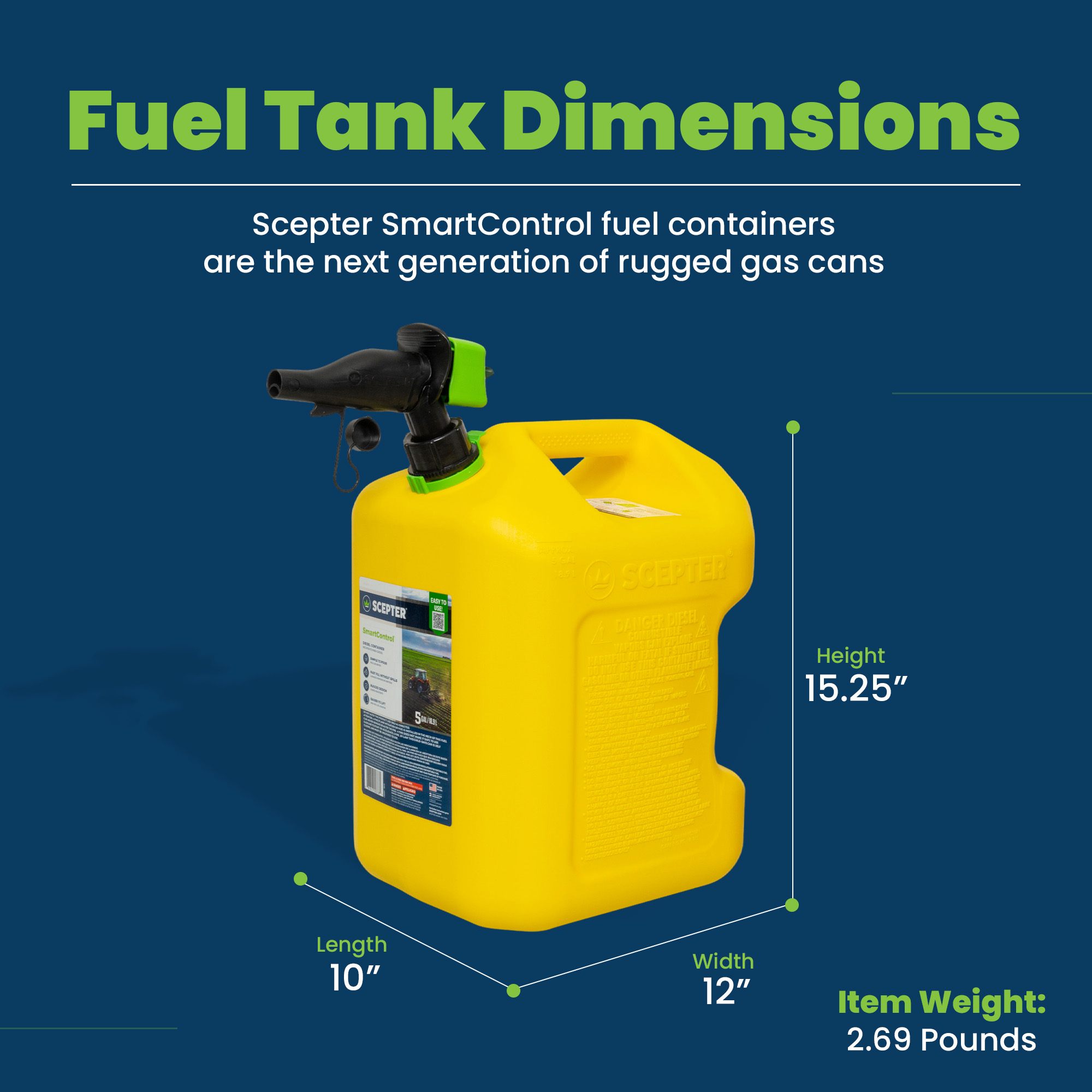Scepter SmartControl Rear Handle Diesel Gas Container Jug, 5 Gal
