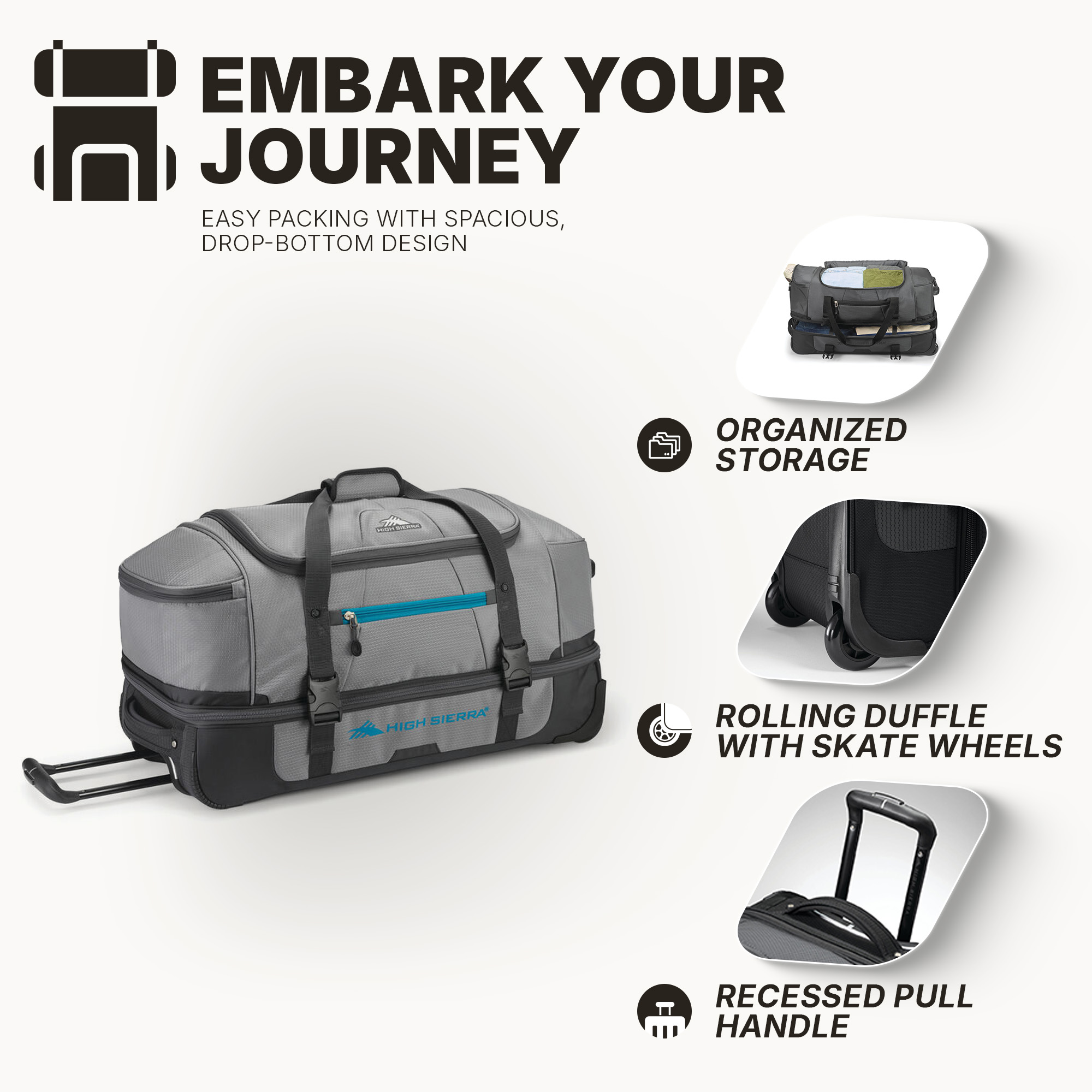High Sierra Fairlead 34 Inch Drop Bottom Wheeled Duffel Bag