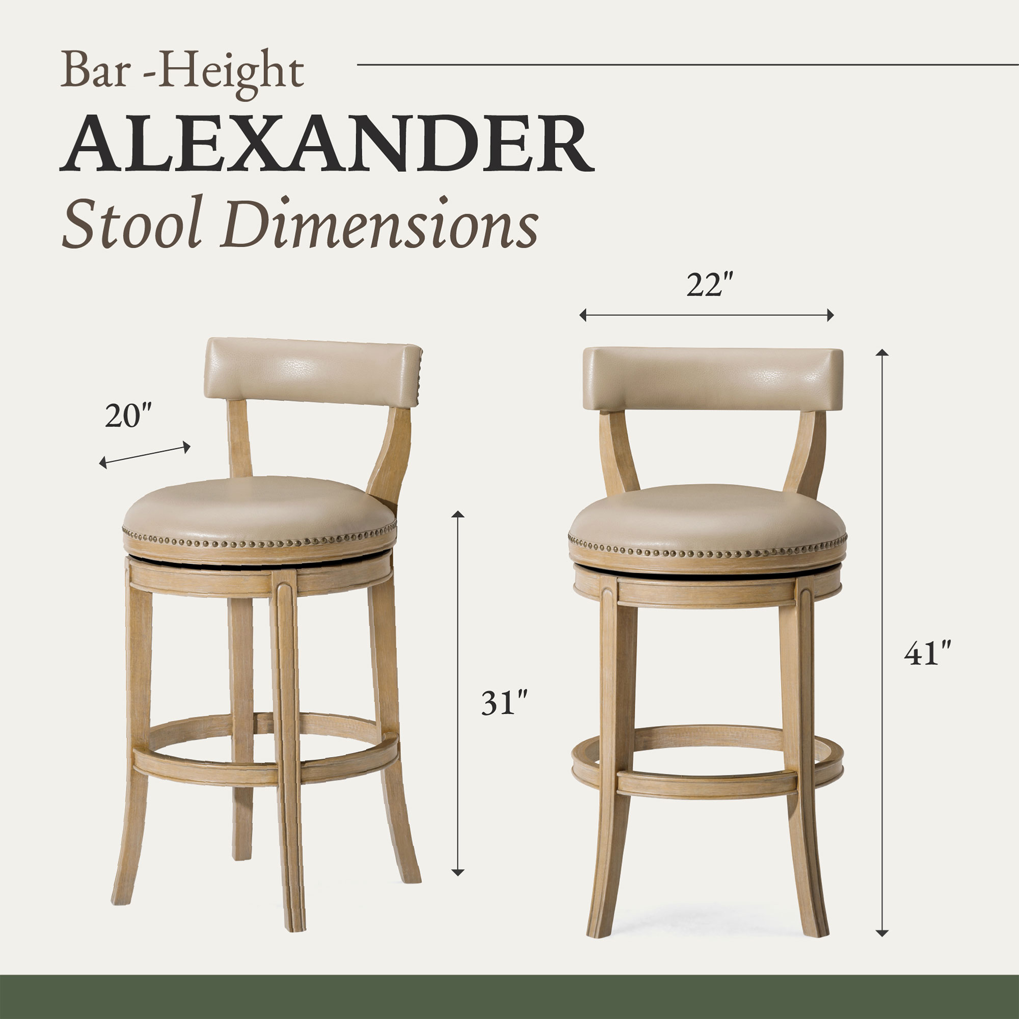 Maven Lane Alexander Bar Stool, Weathered Oak w/Avanti Vegan