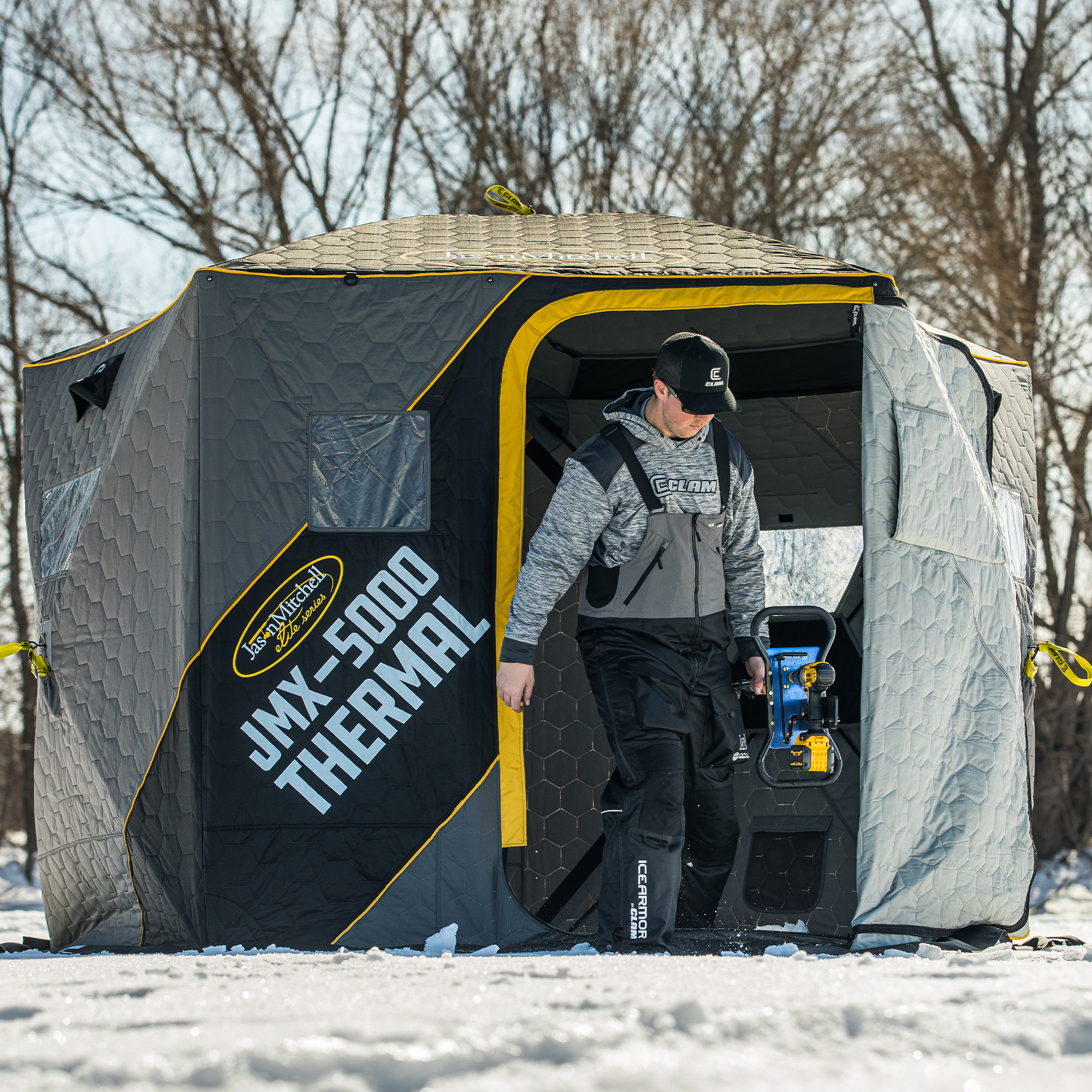 clam ice fishing box 9746 CLAM Portable 9 Ft 6 Person Ice Fishing Thermal Hub Shelter (Open Box)