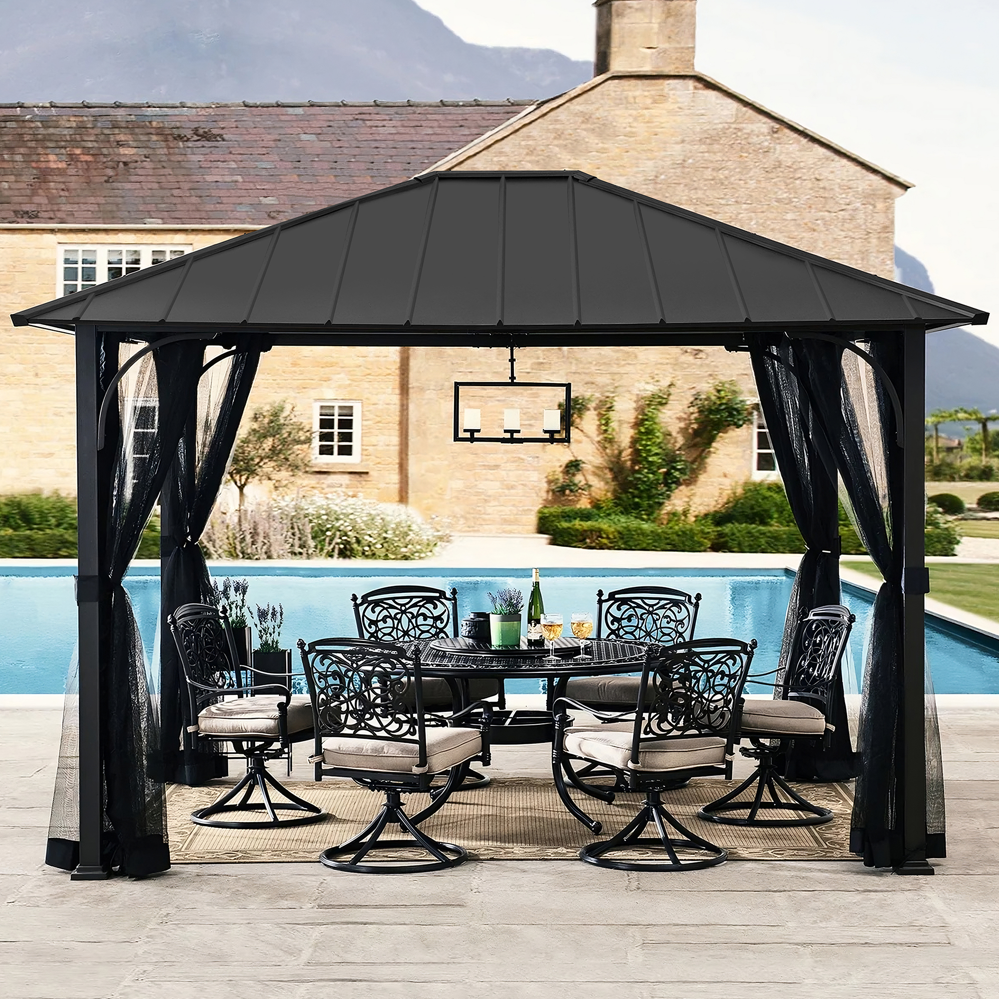Sunjoy Hildreth 11x13' Screened Gazebo Canopy Outdoor Pergola Tent