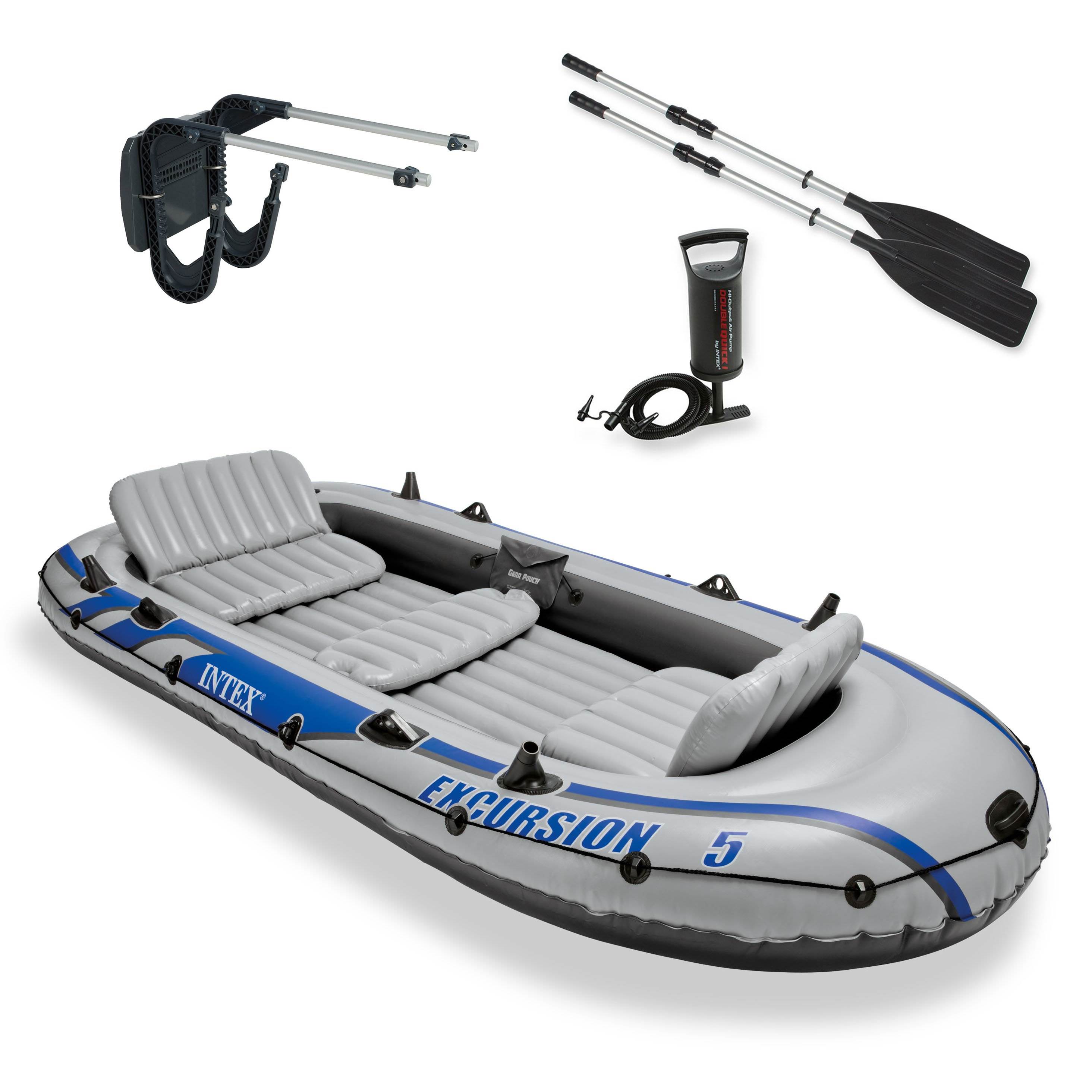 Intex Excursion 5 Inflatable Rafting and Fishing Boat with Oars & Motor