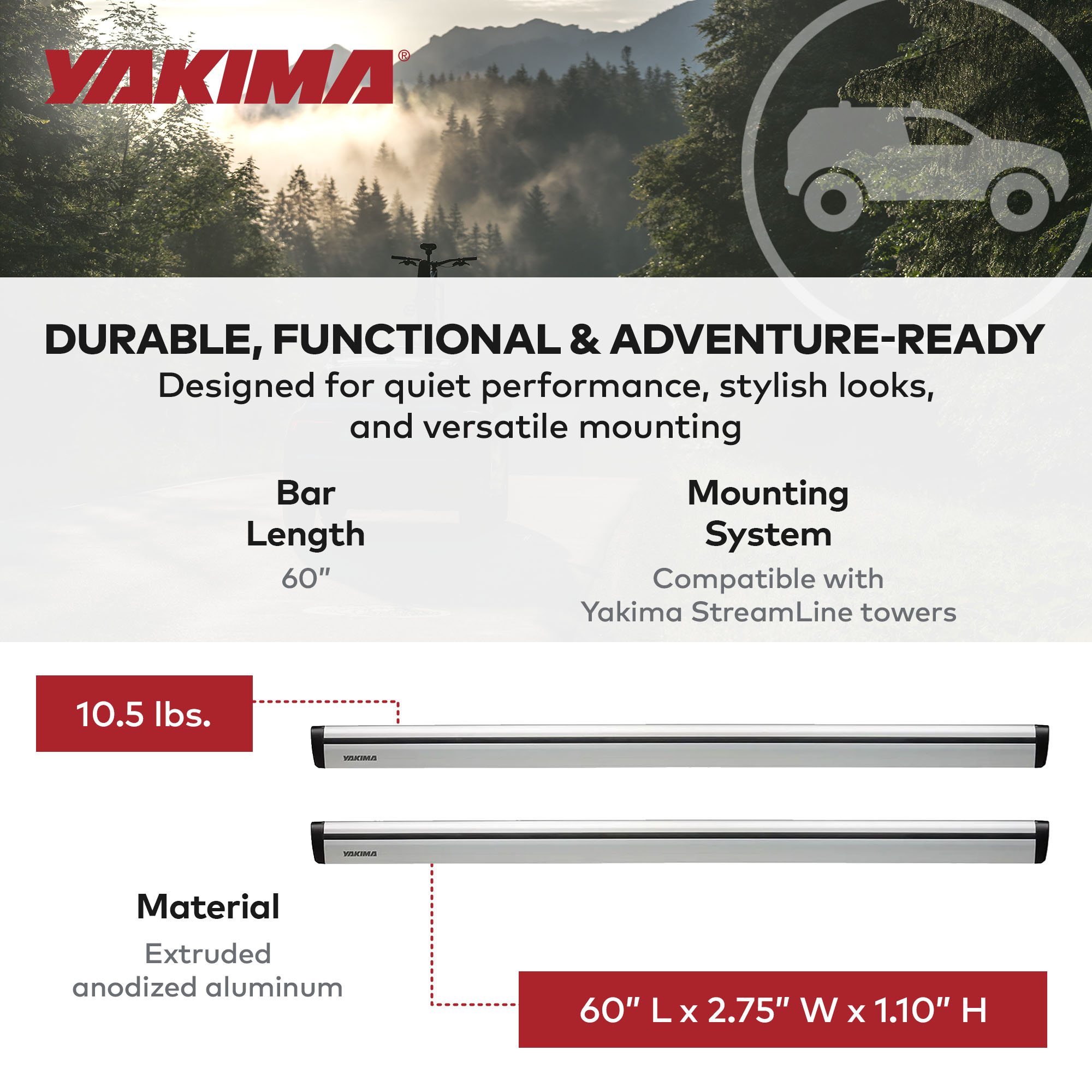 Yakima 60 Inch Pair JetStreamRoof Rack Crossbars, Compatible w