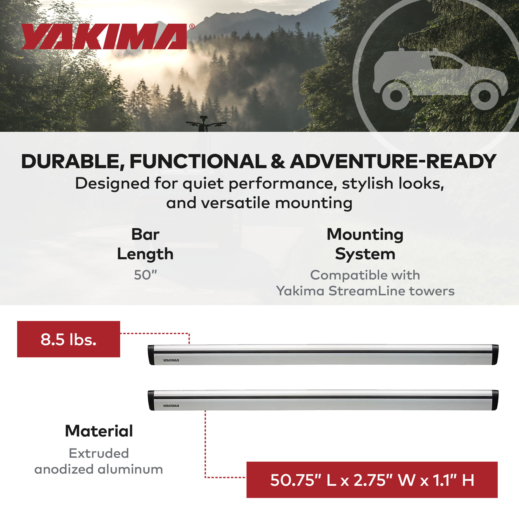 Yakima 50 Inch Pair JetStreamRoof Rack Crossbars, Compatible w
