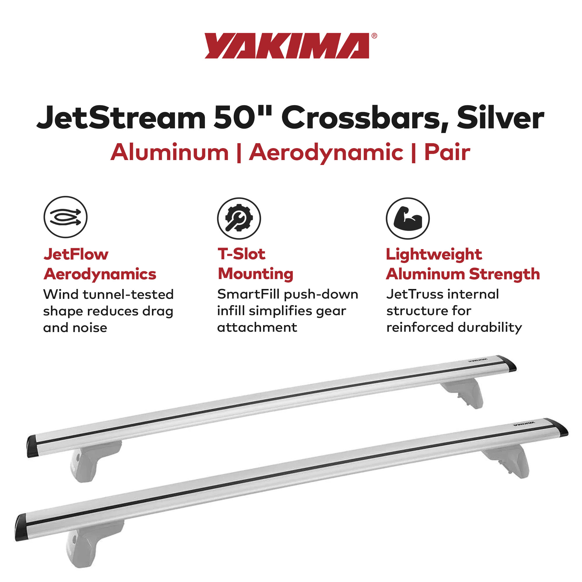 Yakima 50 Inch Pair JetStreamRoof Rack Crossbars, Compatible w