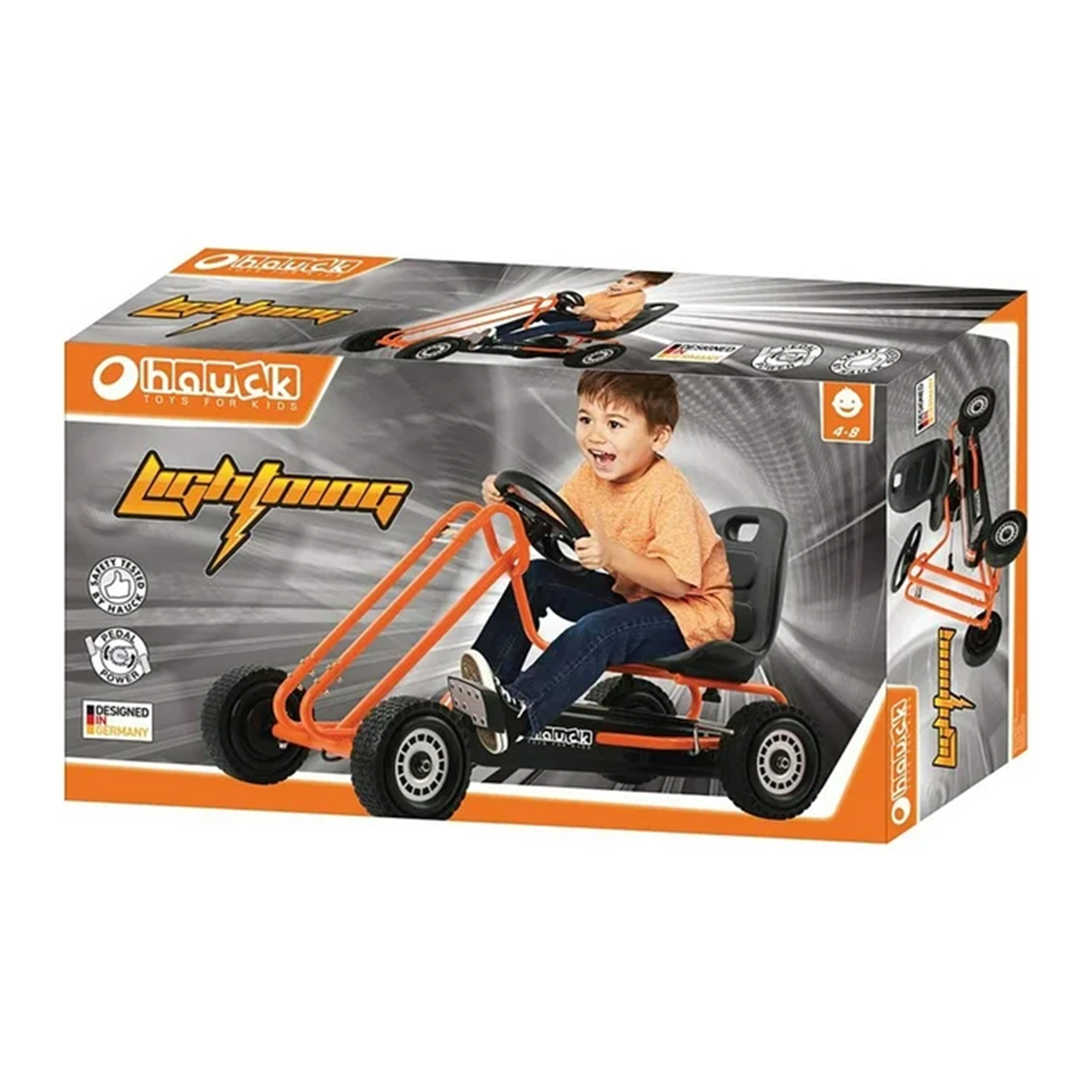 hauck Lightning Pedal Ride On Go Kart Toy for Boys & Girls, Orange