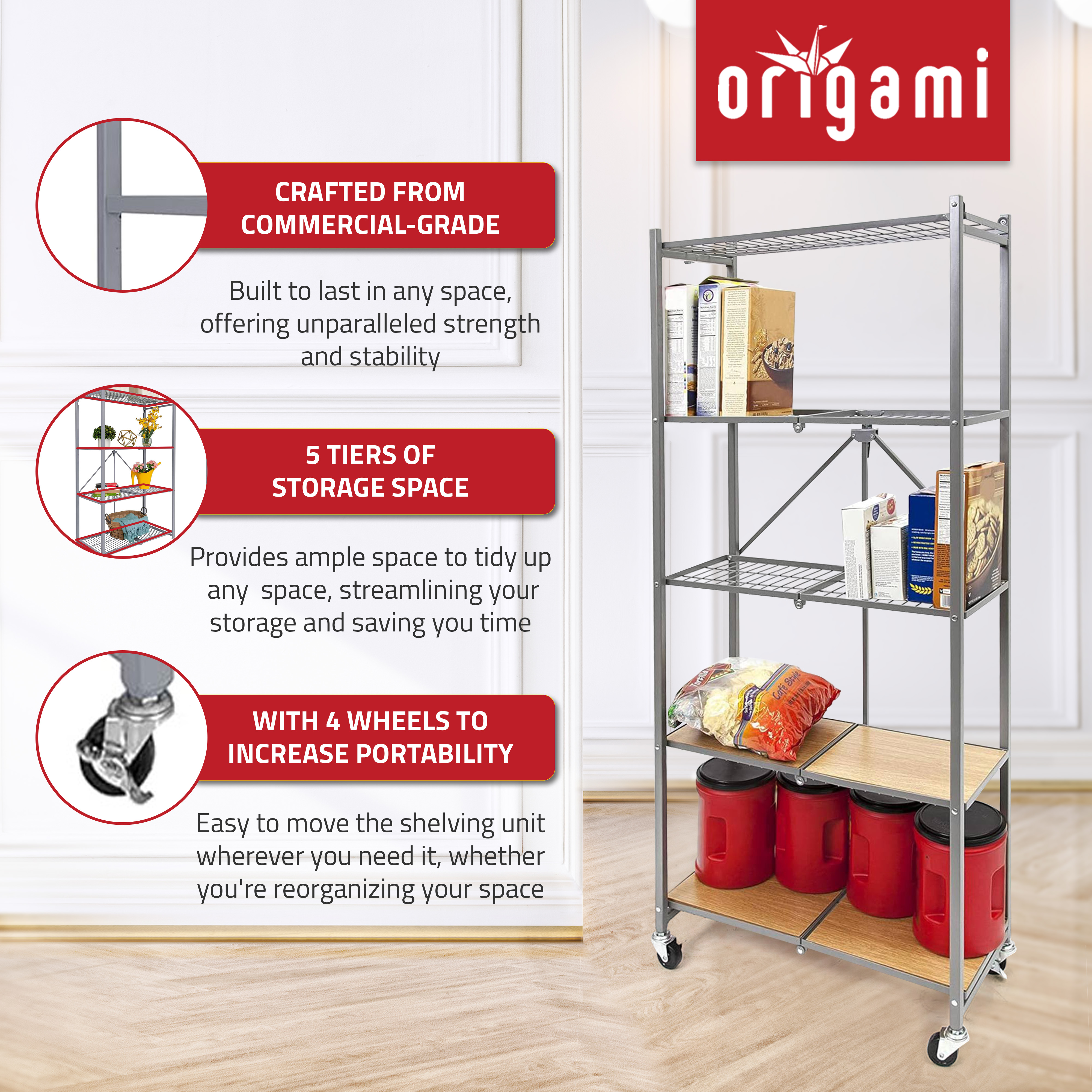 Origami RPR Series 5 Shelf Slim Steel Pantry Rack Holds up to 100 lb (Open Box) - Picture 2 of 9