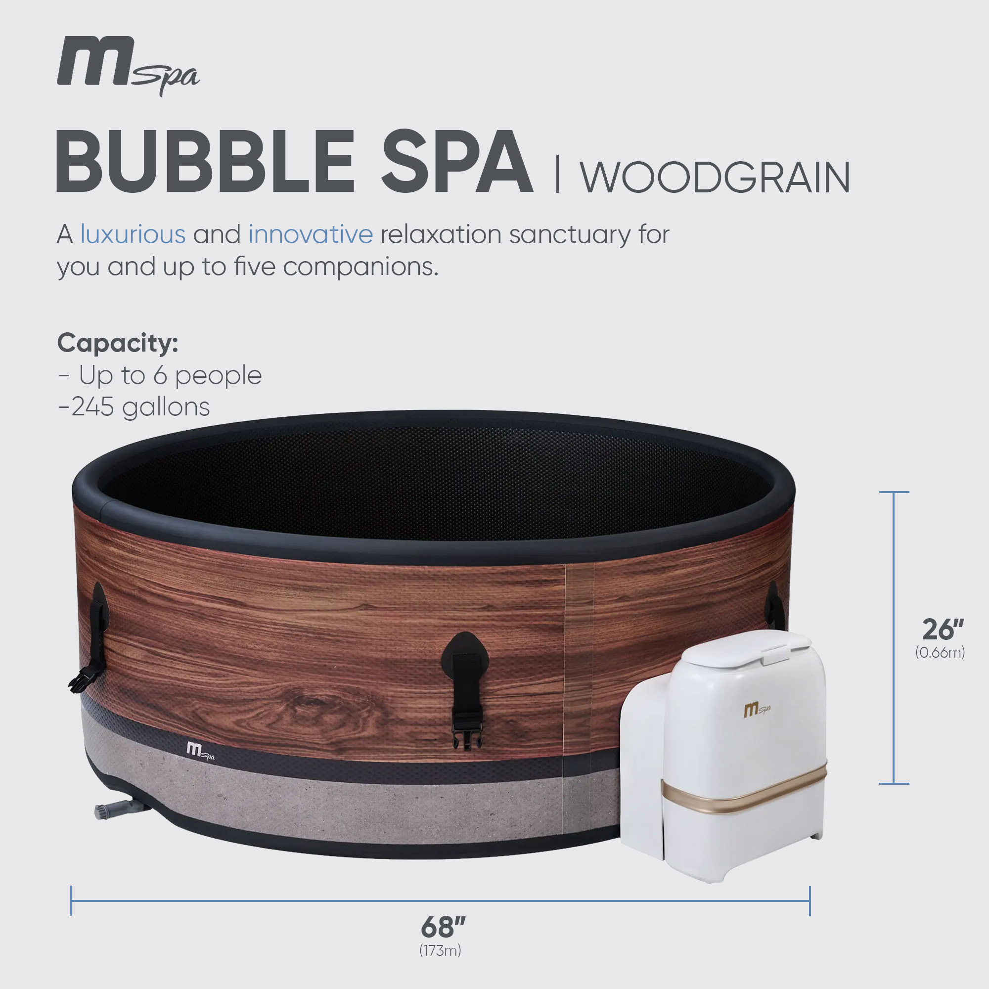 M Spa Duet 138 Jets 930L 6 Person Bubble Hot Tub Spa with Control Box, Woodgrain