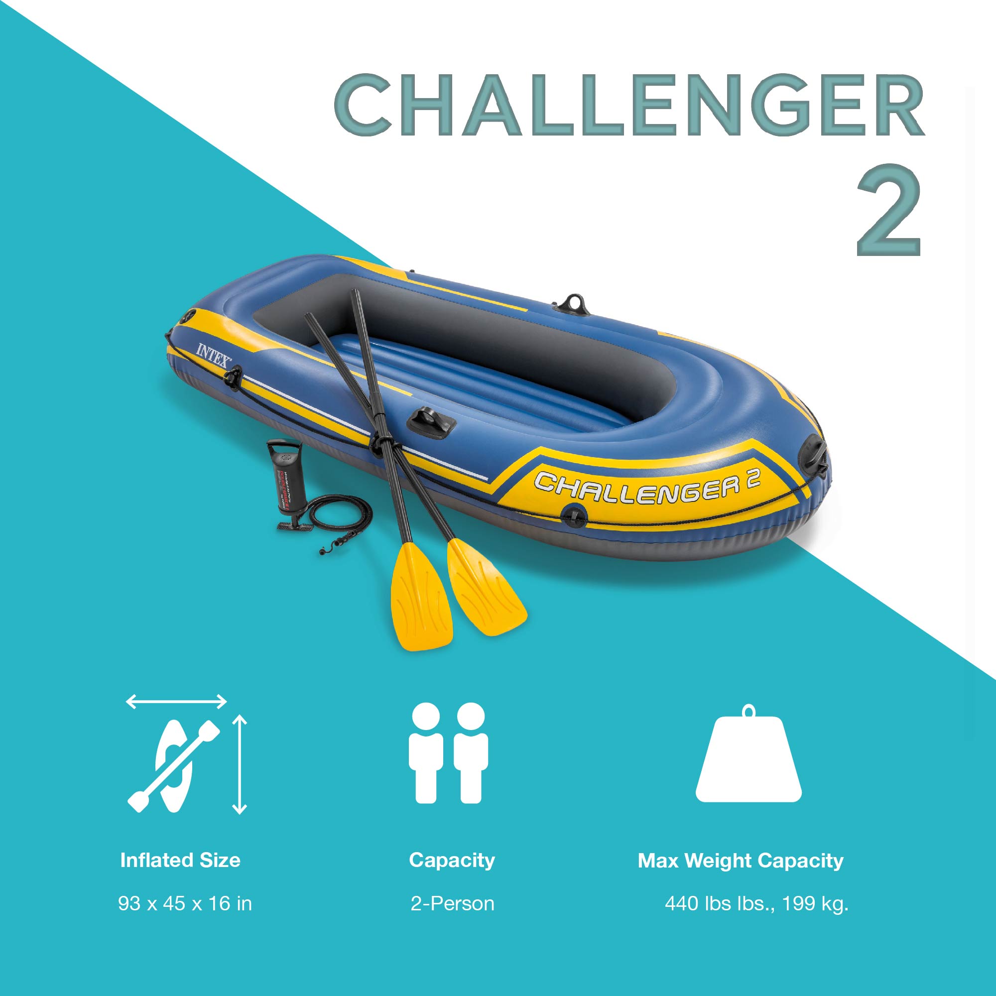 INTEX Challenger 2 Inflatable Boat Set with Air Pump & Oars (Open Box) (2 Pack) - Picture 1 of 10