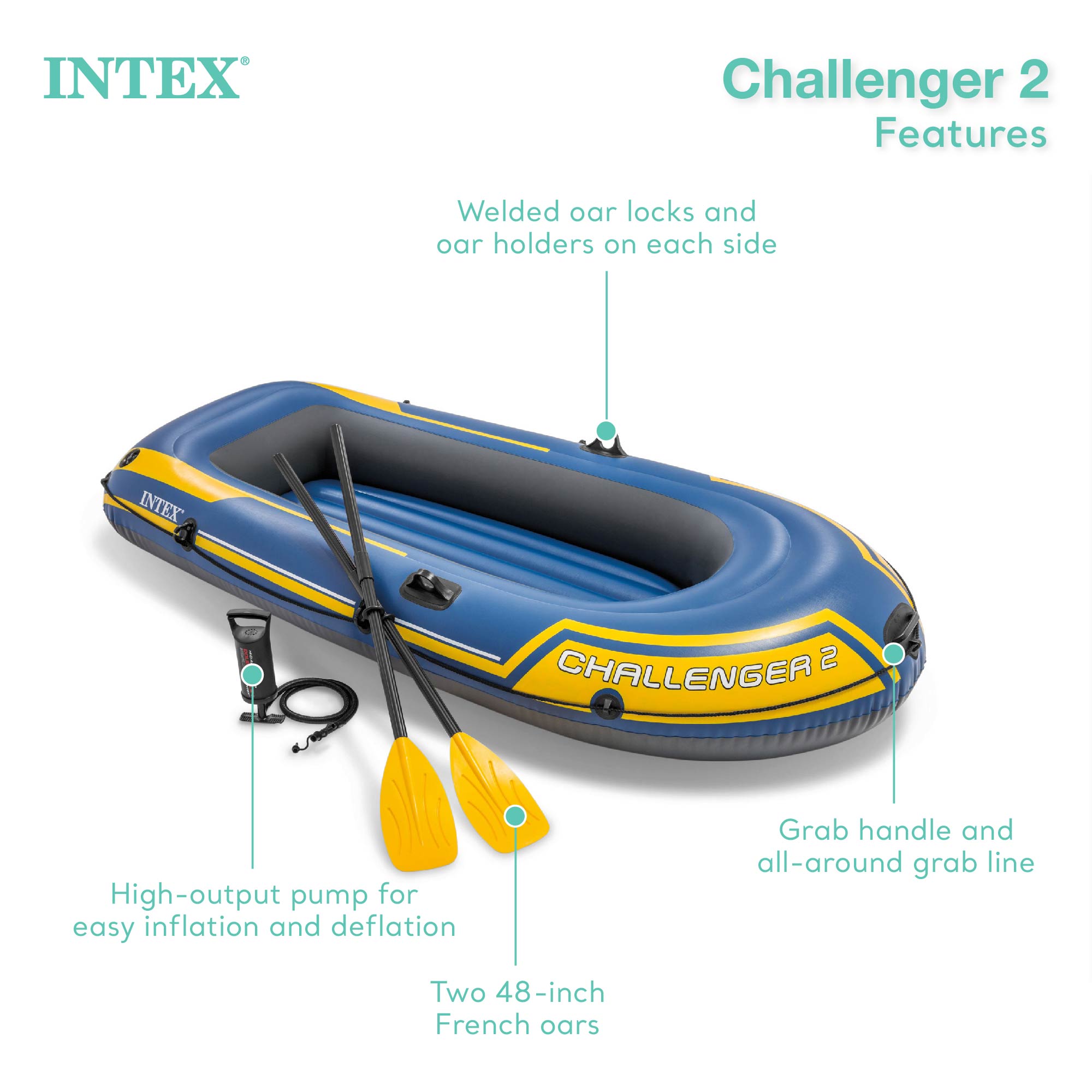 INTEX Challenger 2 Inflatable Boat Set with Air Pump & Oars (Open Box) (2 Pack) - Picture 3 of 10