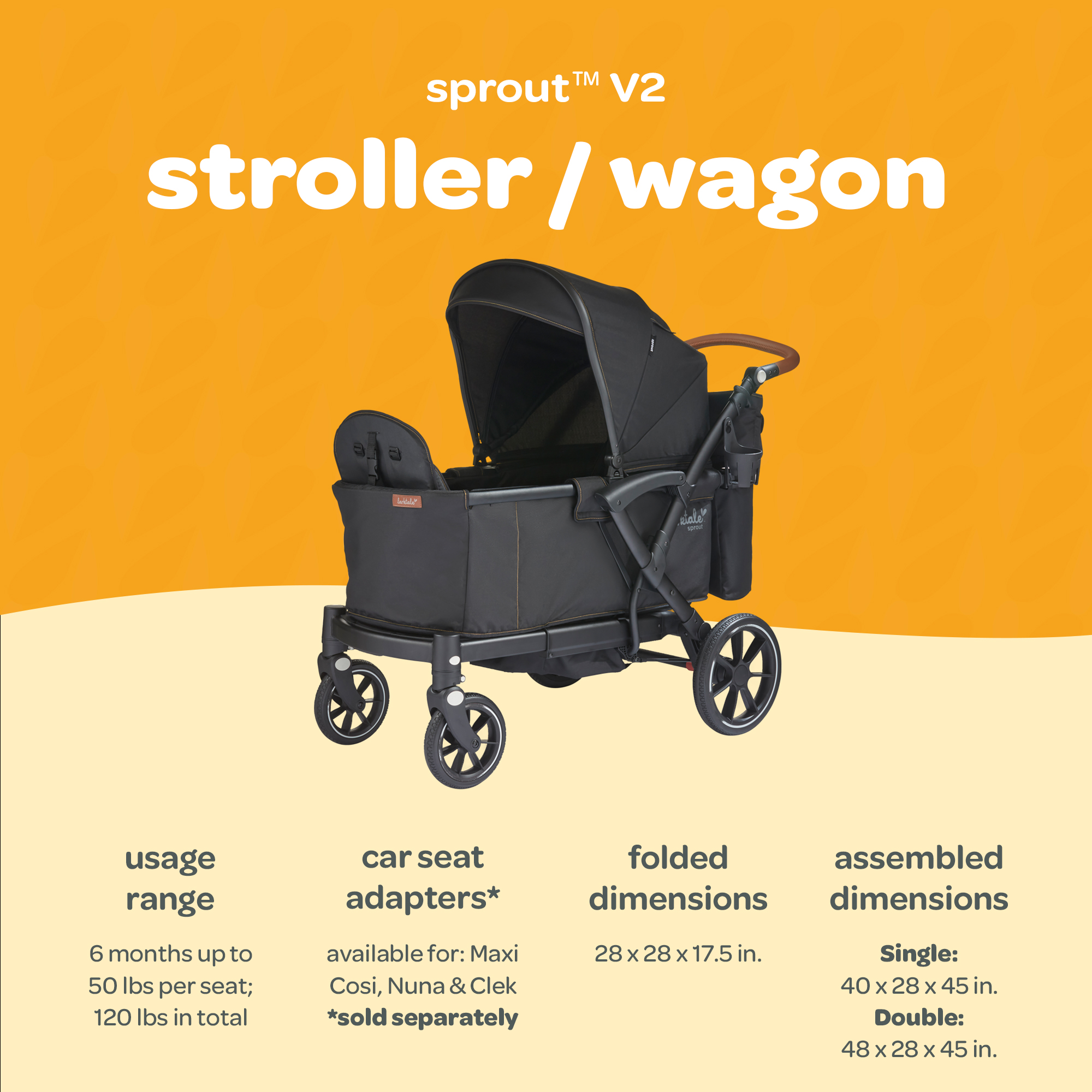 Larktale Sprout V2 Adjustable Stroller 2 Seater Wagon, 120 lb