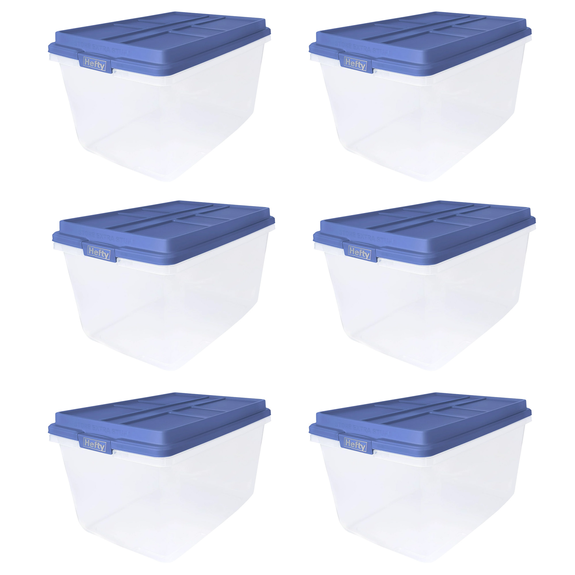 Hefty 72 Qt Hi-Rise Stackable Plastic Storage Container w/Lid, 6