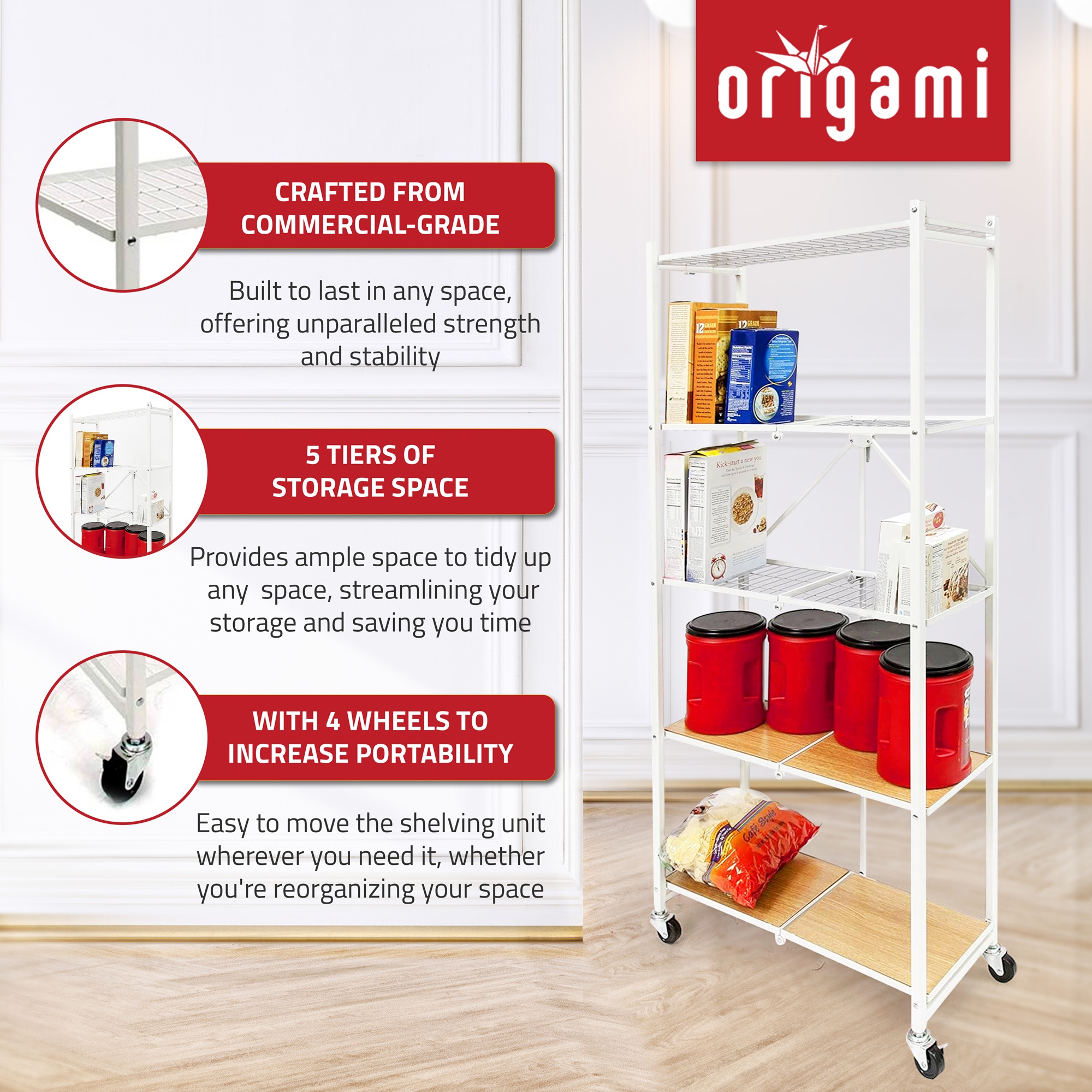 Origami 2 Pack RPR Series 5 Shelf Steel Rack Unit Holds up to 100 Pounds, White - Picture 3 of 12