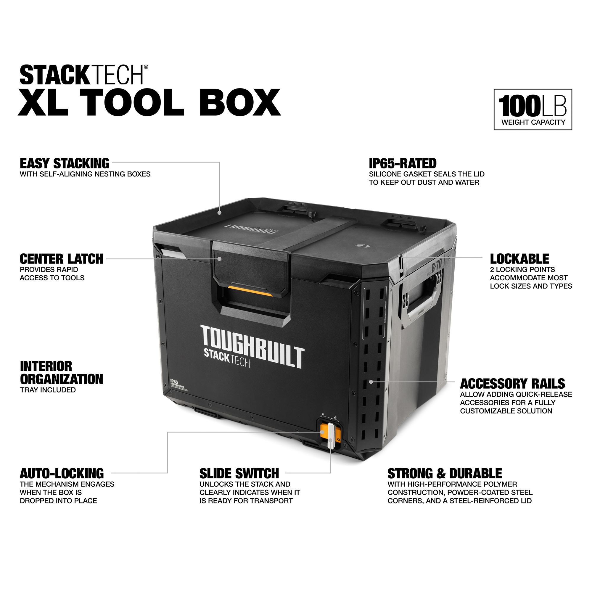 ToughBuilt StackTech XL Tool box Organizer with Lock and Removable