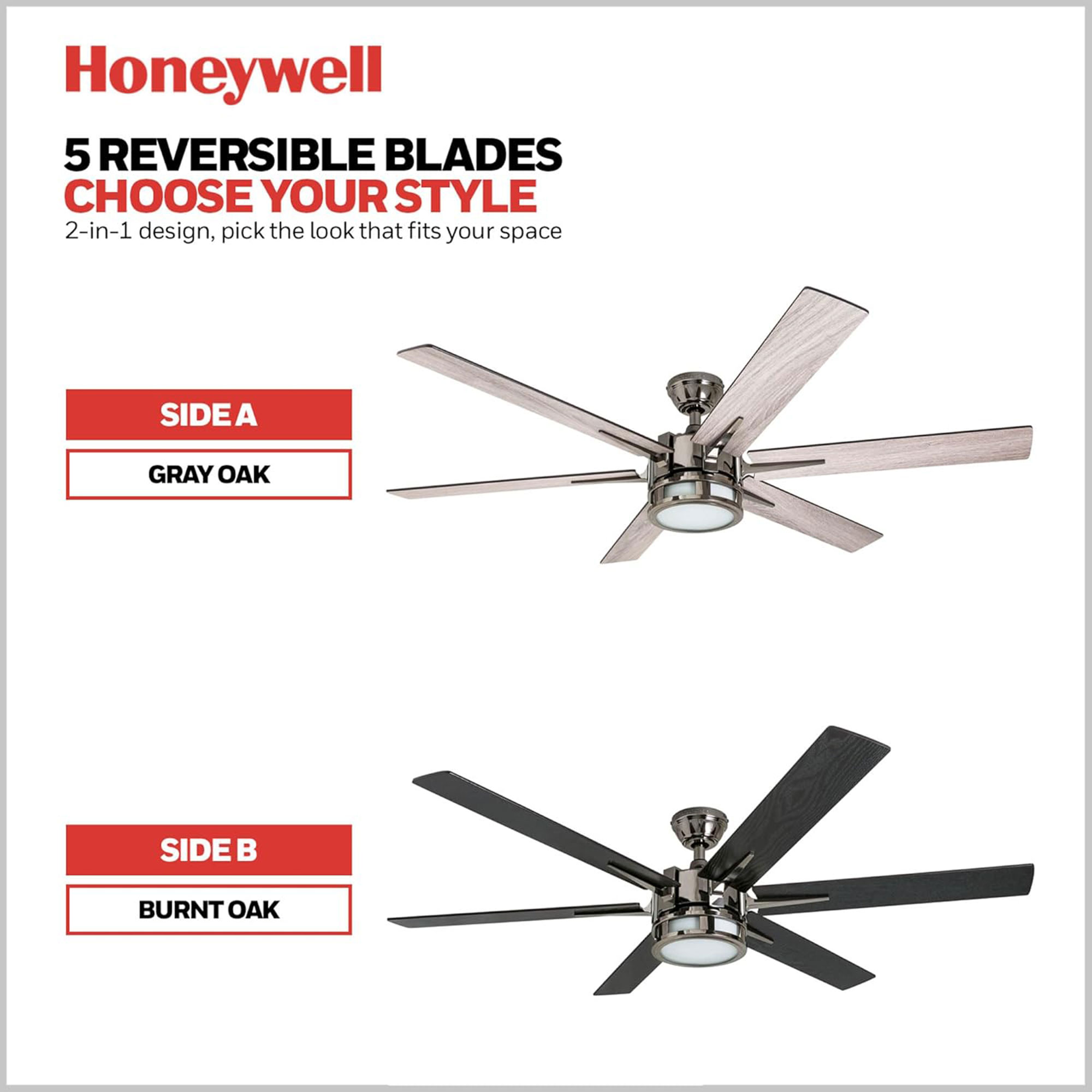 Honeywell Kaliza Ceiling Fan with Quiet Motor and Remote Control, 56", Gun Metal - Picture 7 of 9