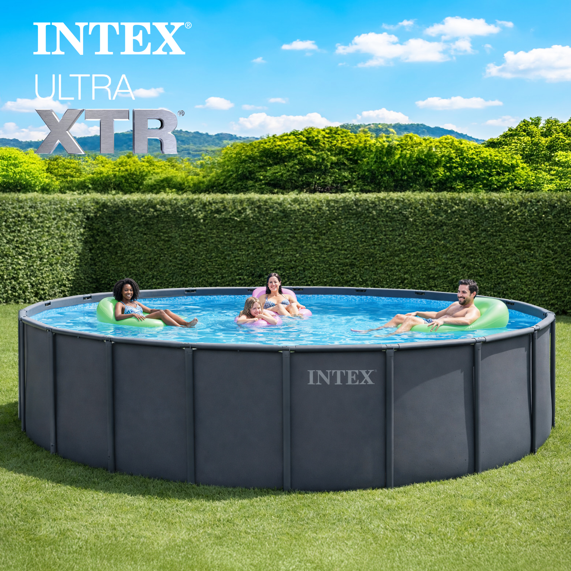 BADEL フード付きset upグレー INTEX Ultra XTR 18ft x 52in Frame Above Ground Swimming Pool w