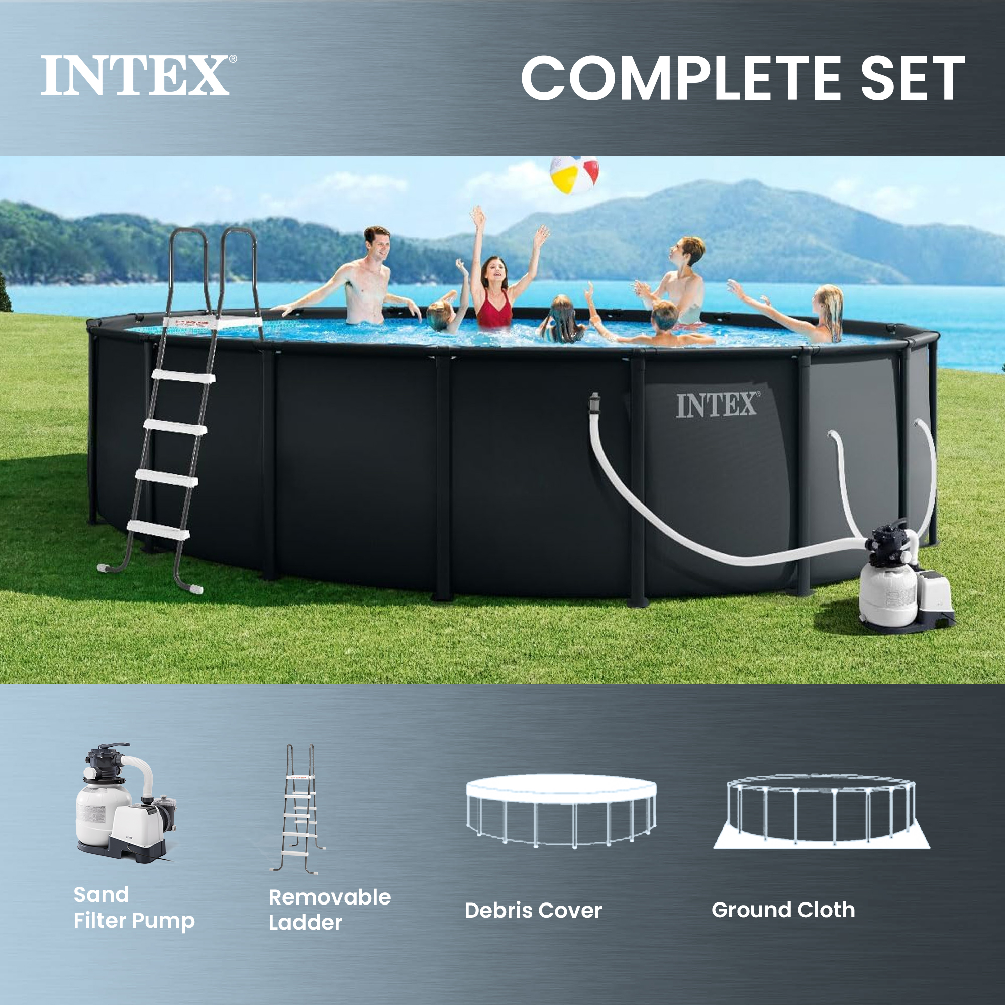 BADEL フード付きset upグレー INTEX Ultra XTR 18ft x 52in Frame Above Ground Swimming Pool w