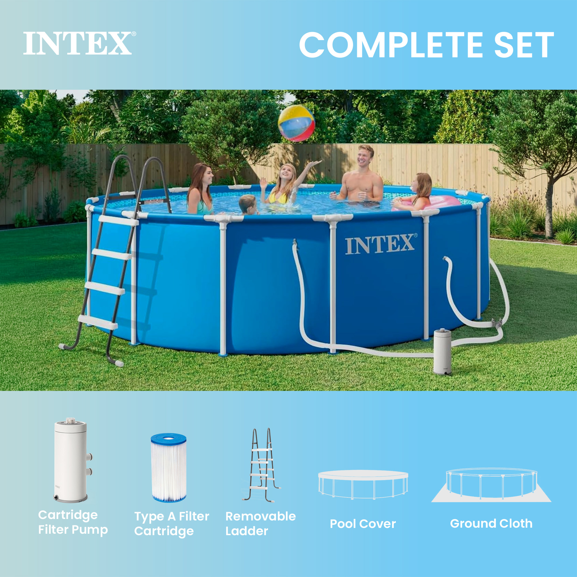 Intex 28241EP 15ft x 48in Metal Frame Pool Set with Pump & Cover