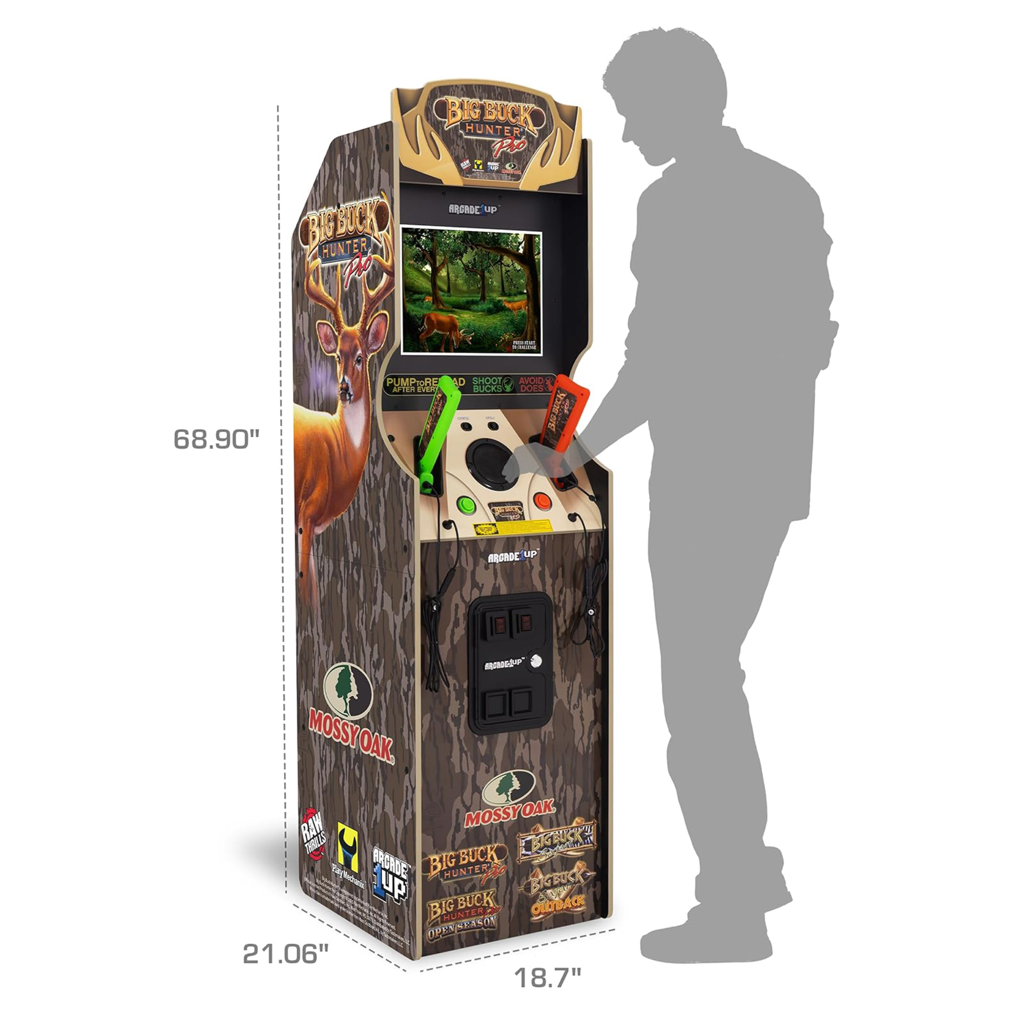 Arcade1Up Big Buck Hunter Mossy Oak Deluxe Arcade Machine with Dual Light Guns