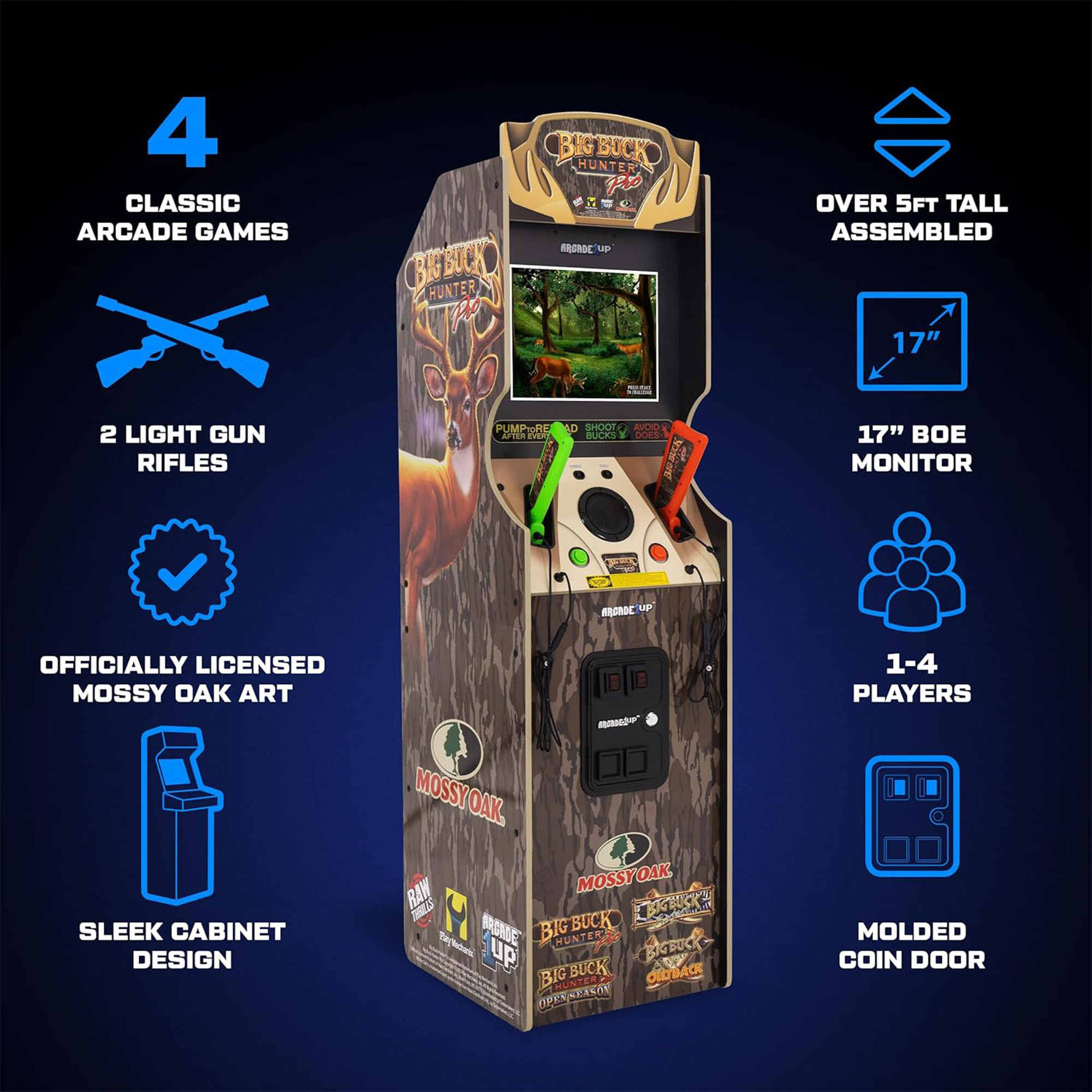 Arcade1Up Big Buck Hunter Mossy Oak Deluxe Arcade Machine with Dual Light Guns
