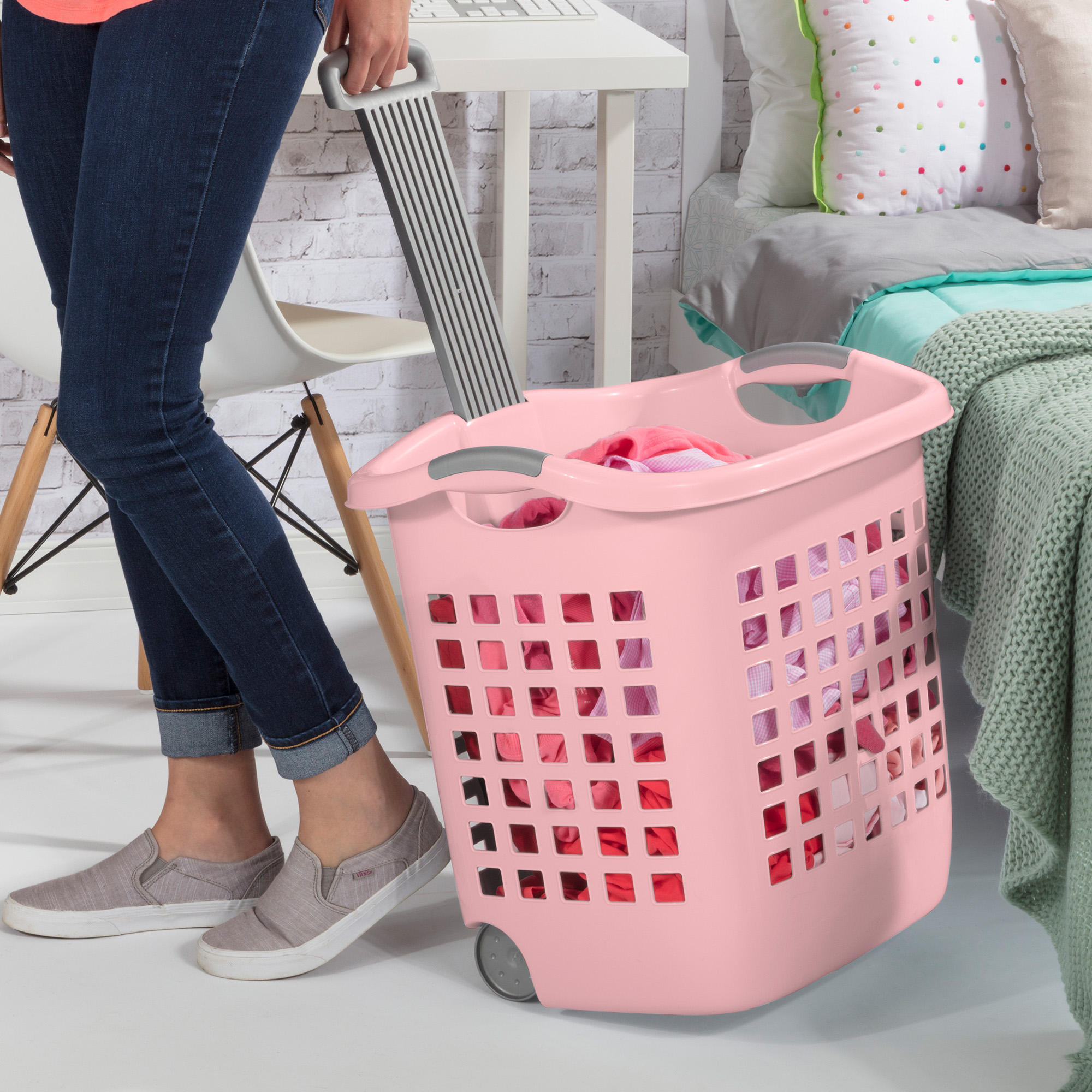 Sterilite Ultra Wheeled Laundry Basket, 1.7 Bushel with Handles