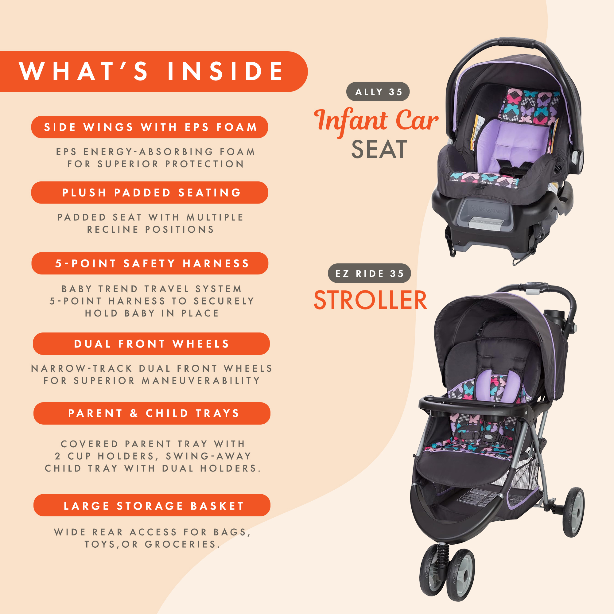 Baby Trend EZ Ride 35 Travel System Stroller Car Seat Combo for Baby (Open  Box) | eBay