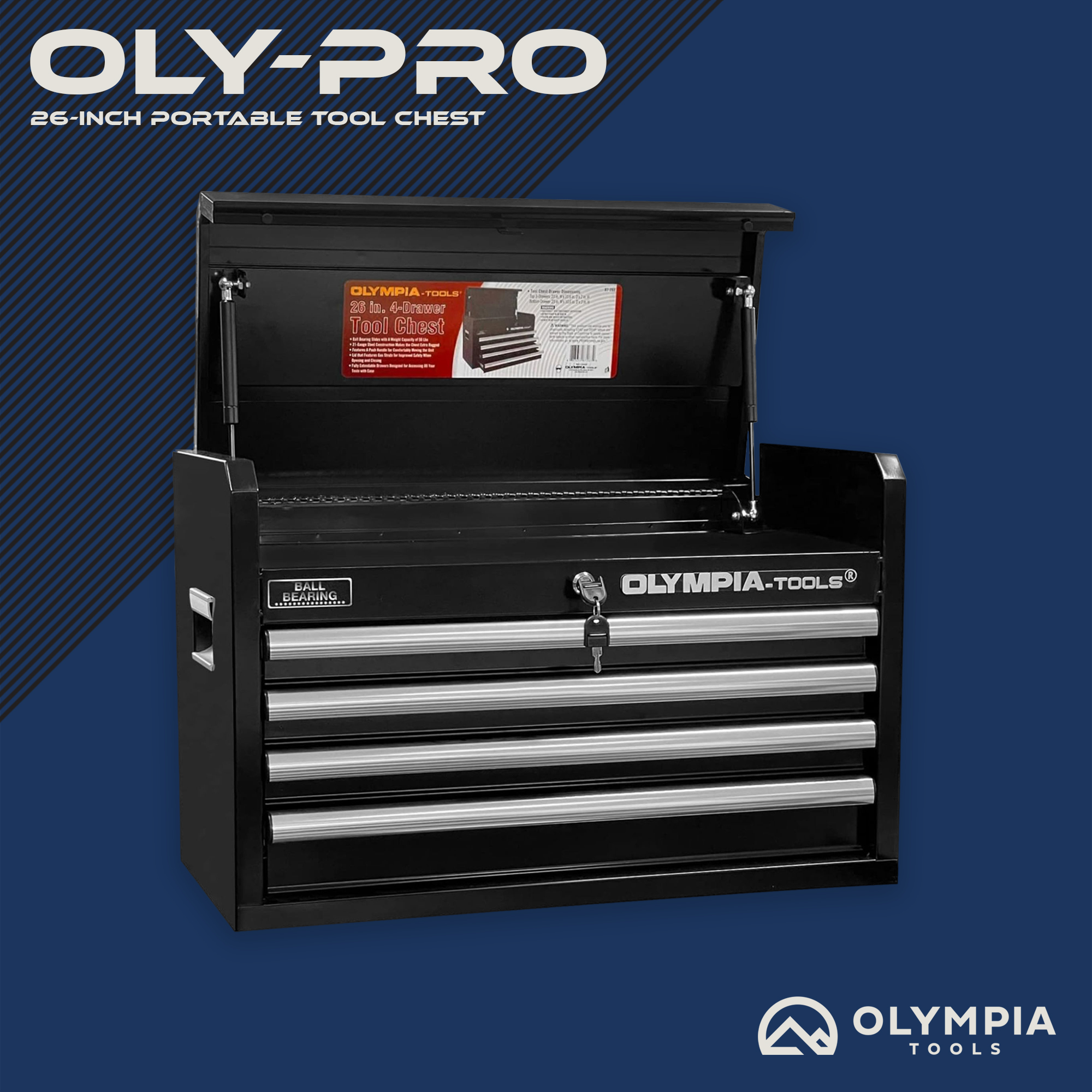 Olympia Tools 26-Inch Portable Tool Chest, 4 Drawers, Locking