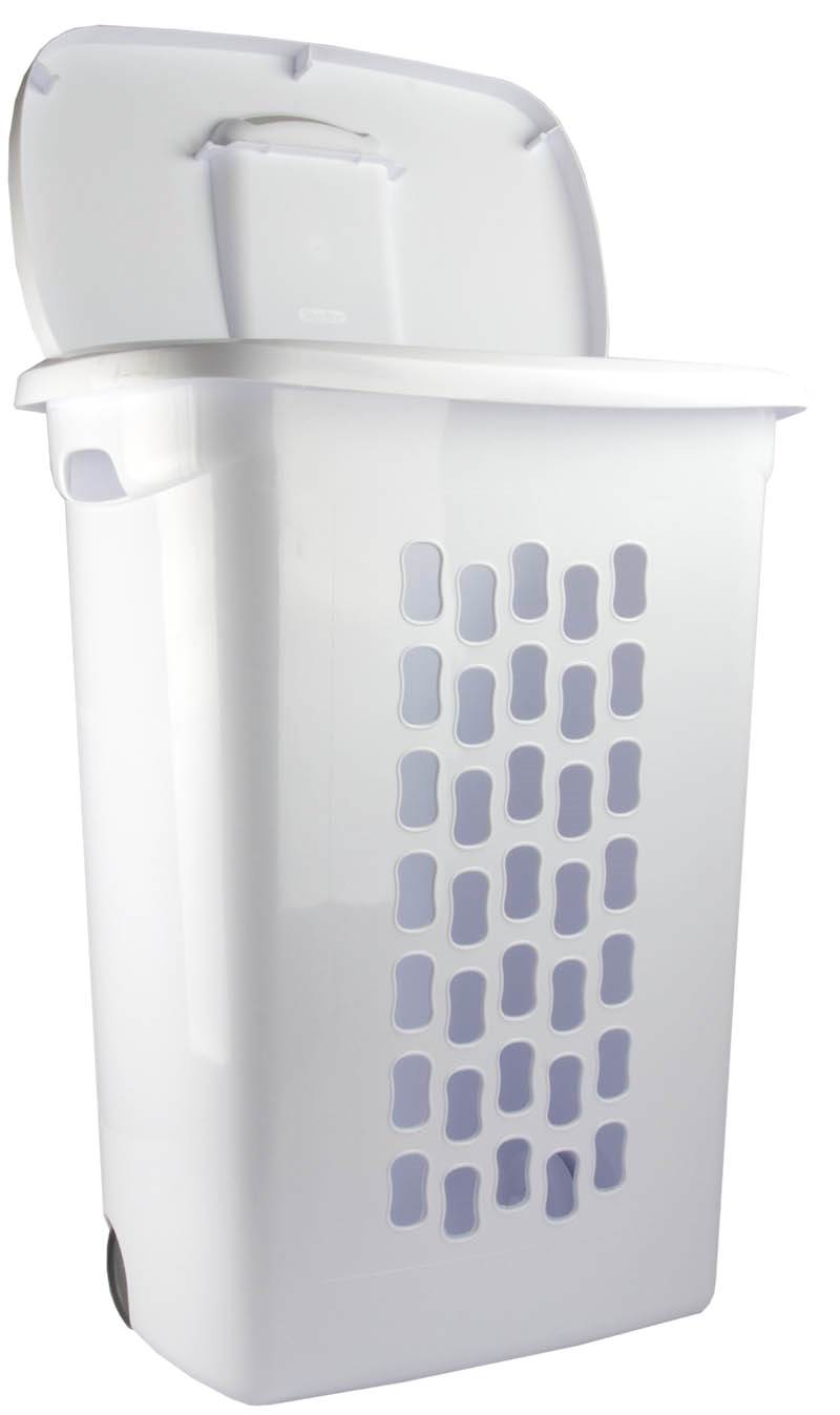 Sterilite White Laundry Hamper With Lift-Top, Wheels, And Pull Handle ...